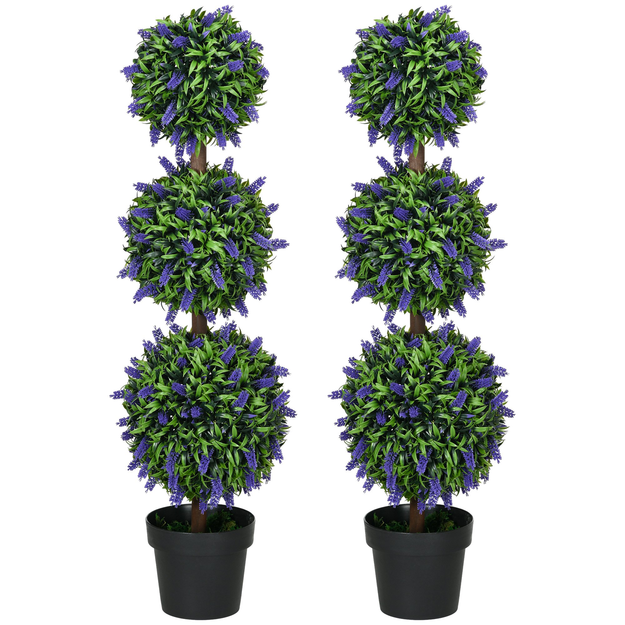 HOMCOM Set of 2 Artificial Ball Trees with 3 Balls and Lavender Flower- Green