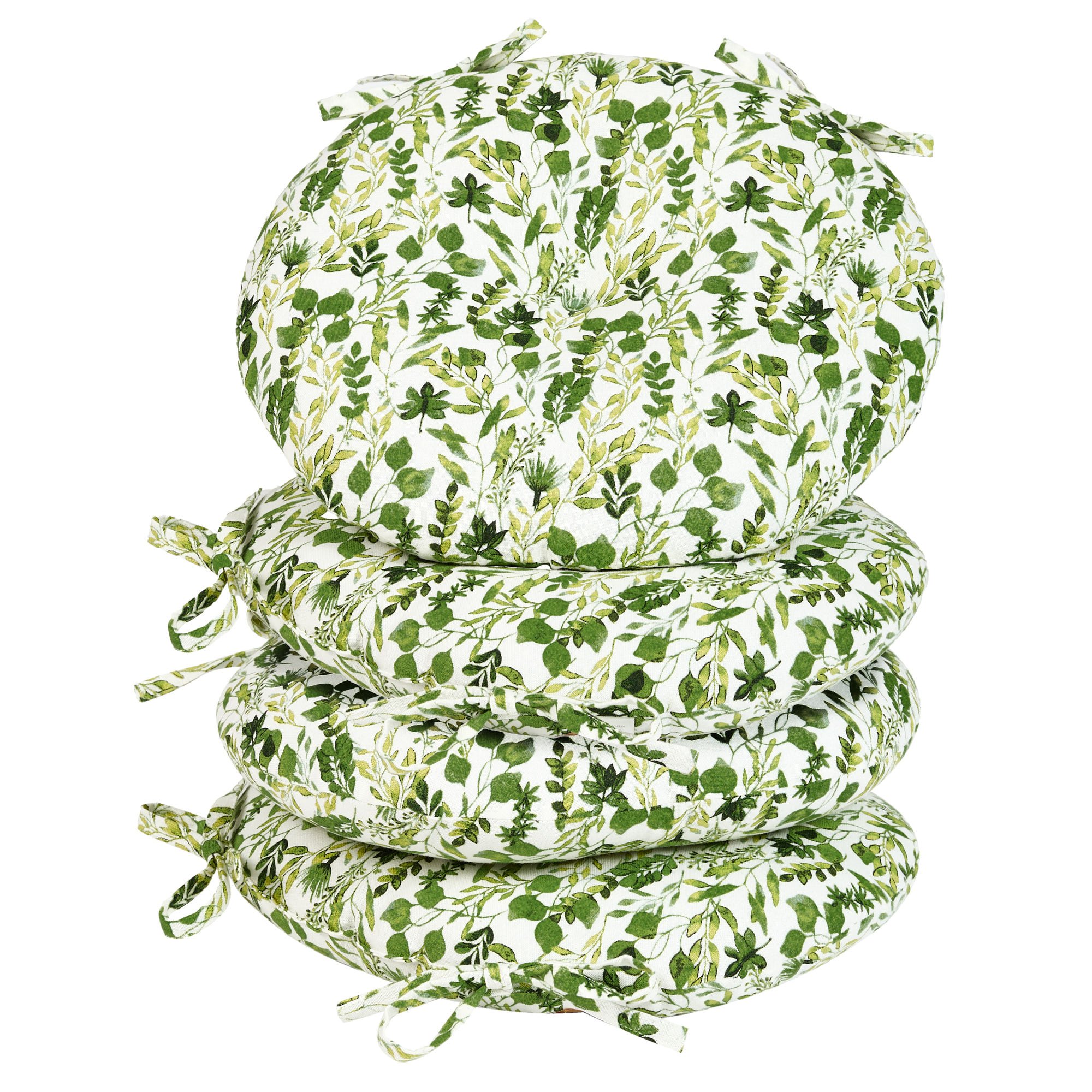 Dibor Set of 4 Round Floral Outdoor Garden Chair Cushion Seat Pads - Green