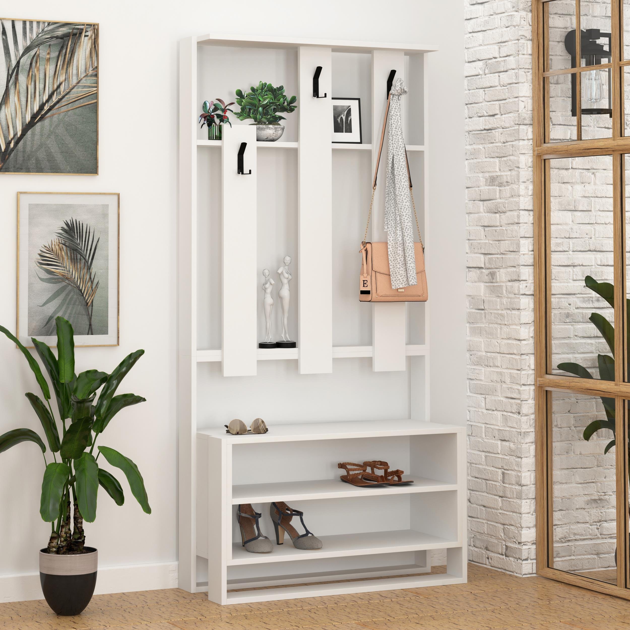 Decortie Chester Particleboard Hall Tree Stands - White
