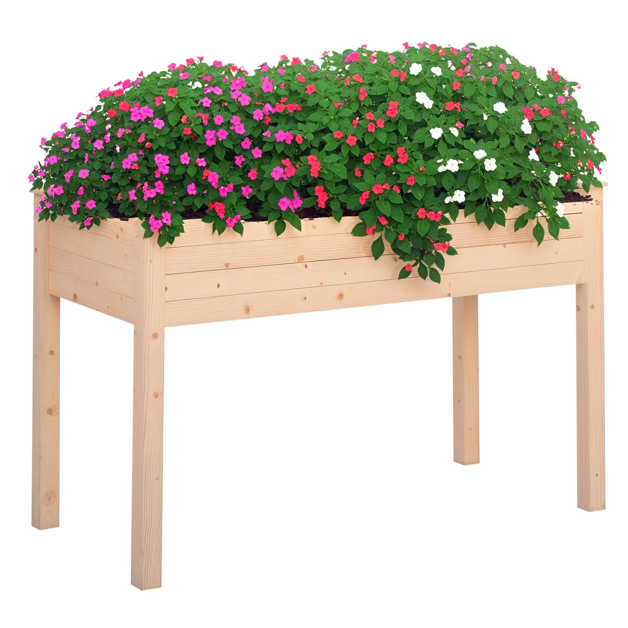 Outsunny Wooden Elevated Planter Box with Bed Liner - Natural