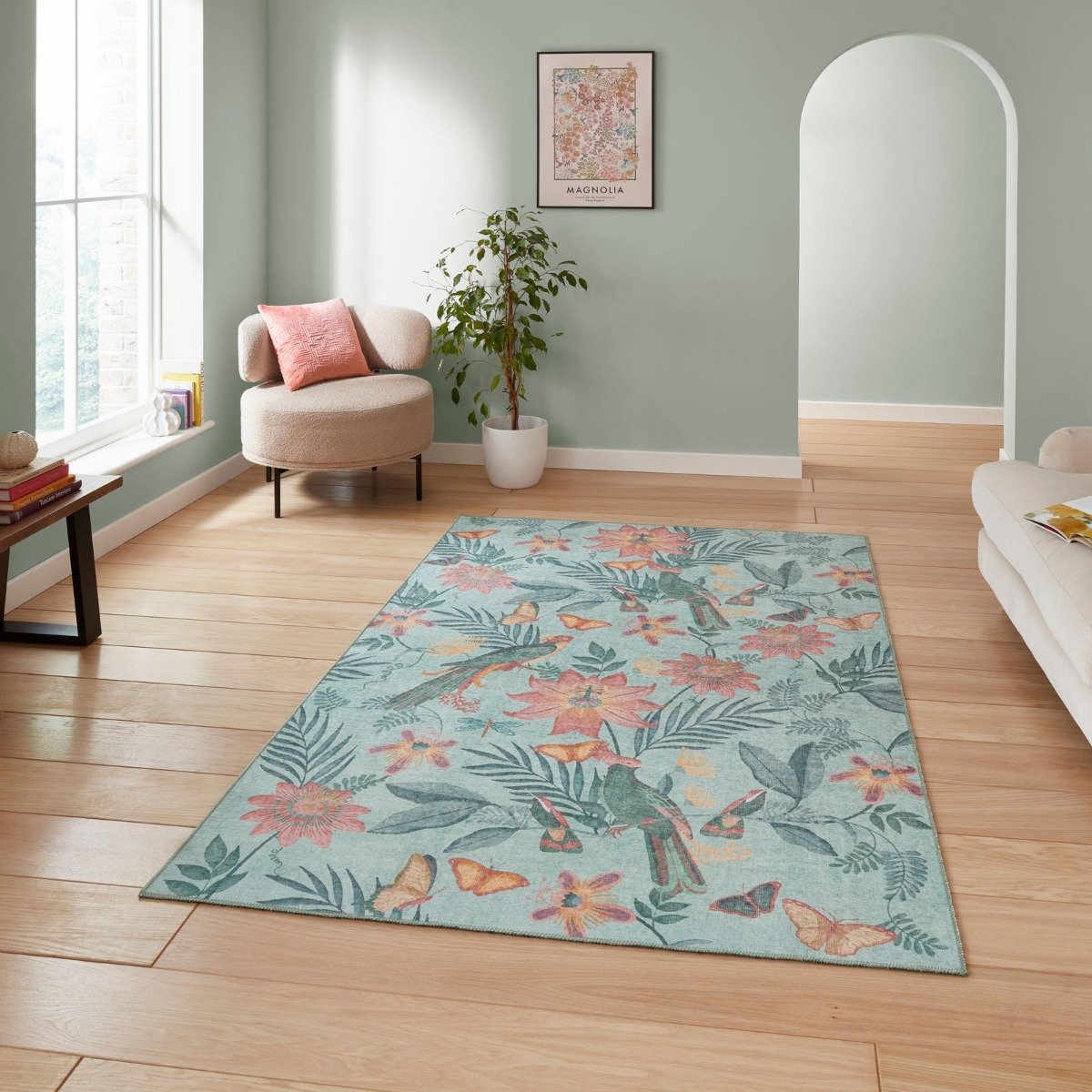 Mega Flooring Green Modern Nature Print Runner - 61 x 170cm