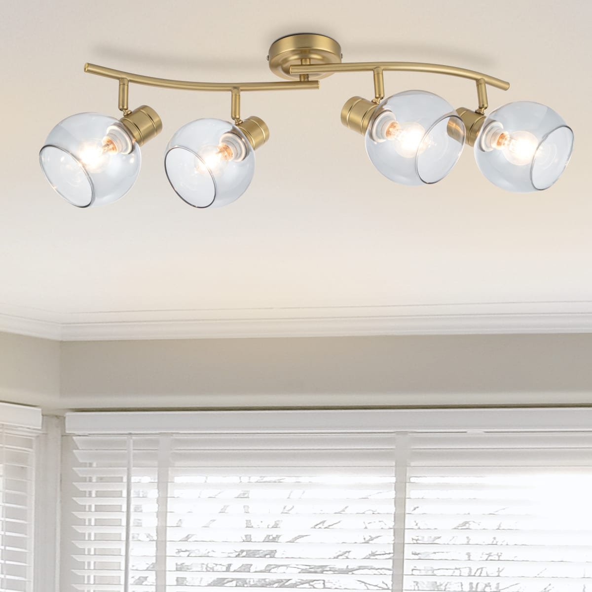 Cosylyte Hilston 4 Light Modern Wavy Bar Smoky Glass Spotlight - Gold Metal Base
