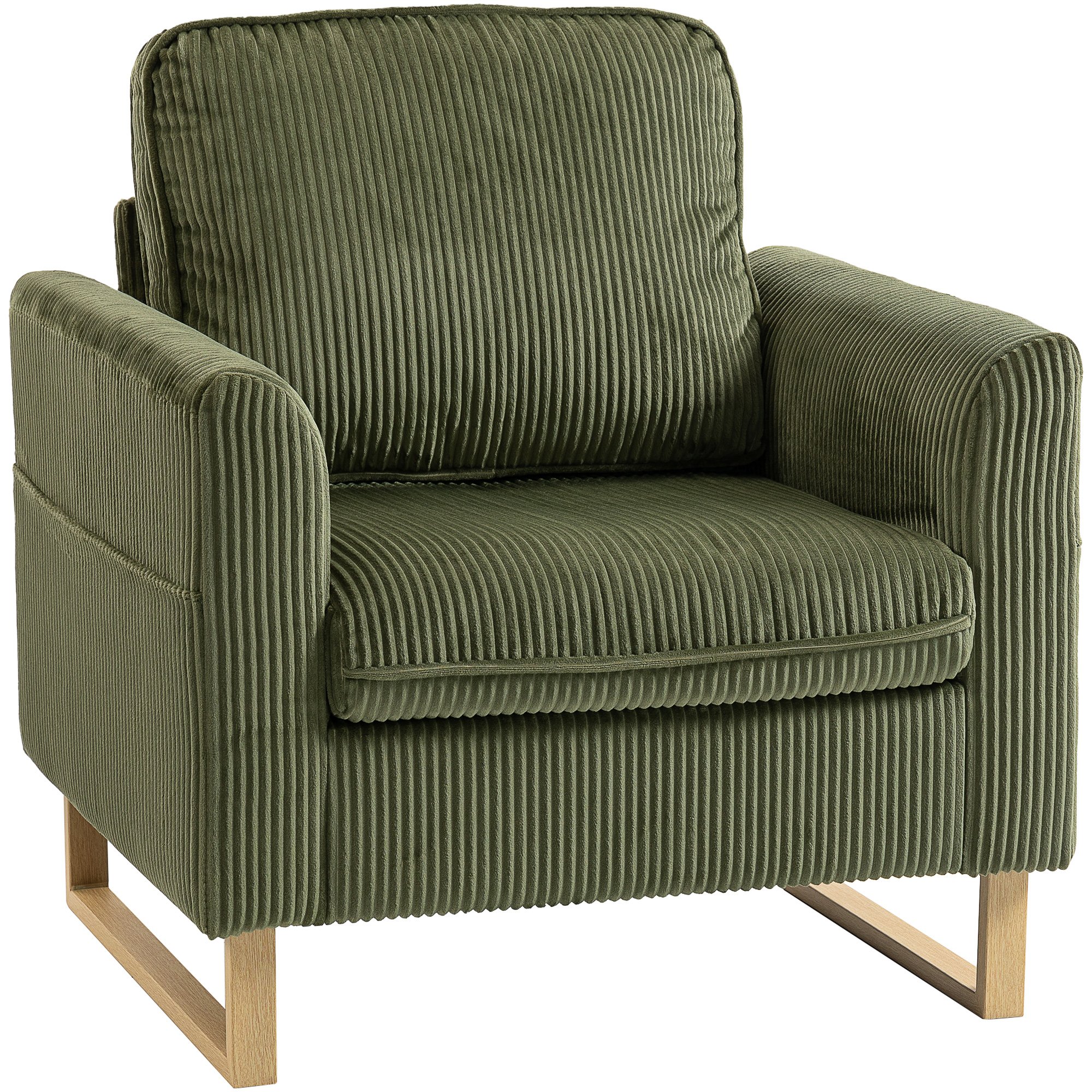 HOMCOM Corduroy Upholstered Armchair with Spring Cushions - Green