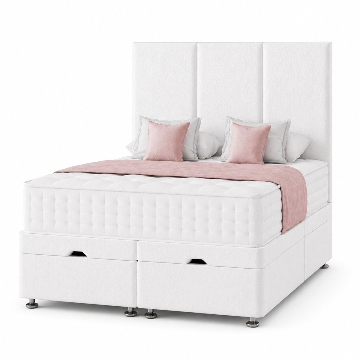 Comfy Deluxe Super King End‑lift Ottoman Plush Storage Bed Set - White