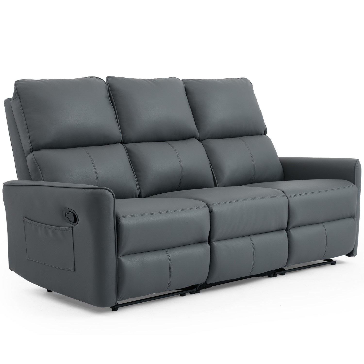 Furniture Online Madrid Manual Recliner 3 Seater Leather Sofa – Grey