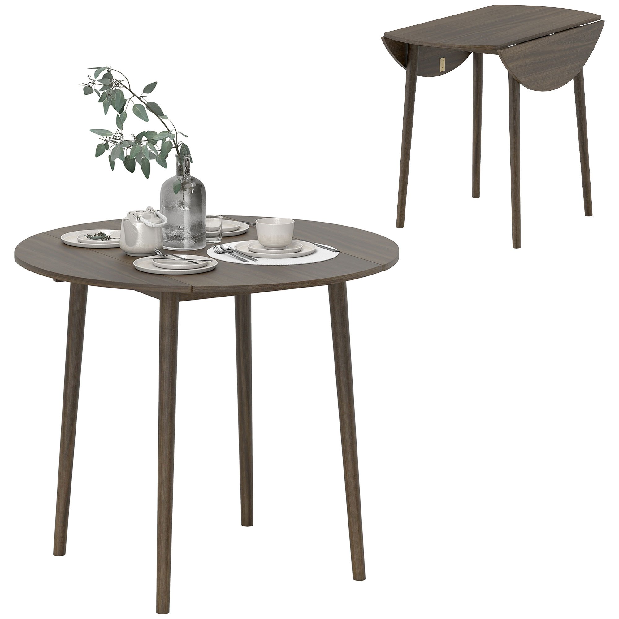 HOMCOM 4 Seater Folding Round Drop Leaf Dining Table - Grey