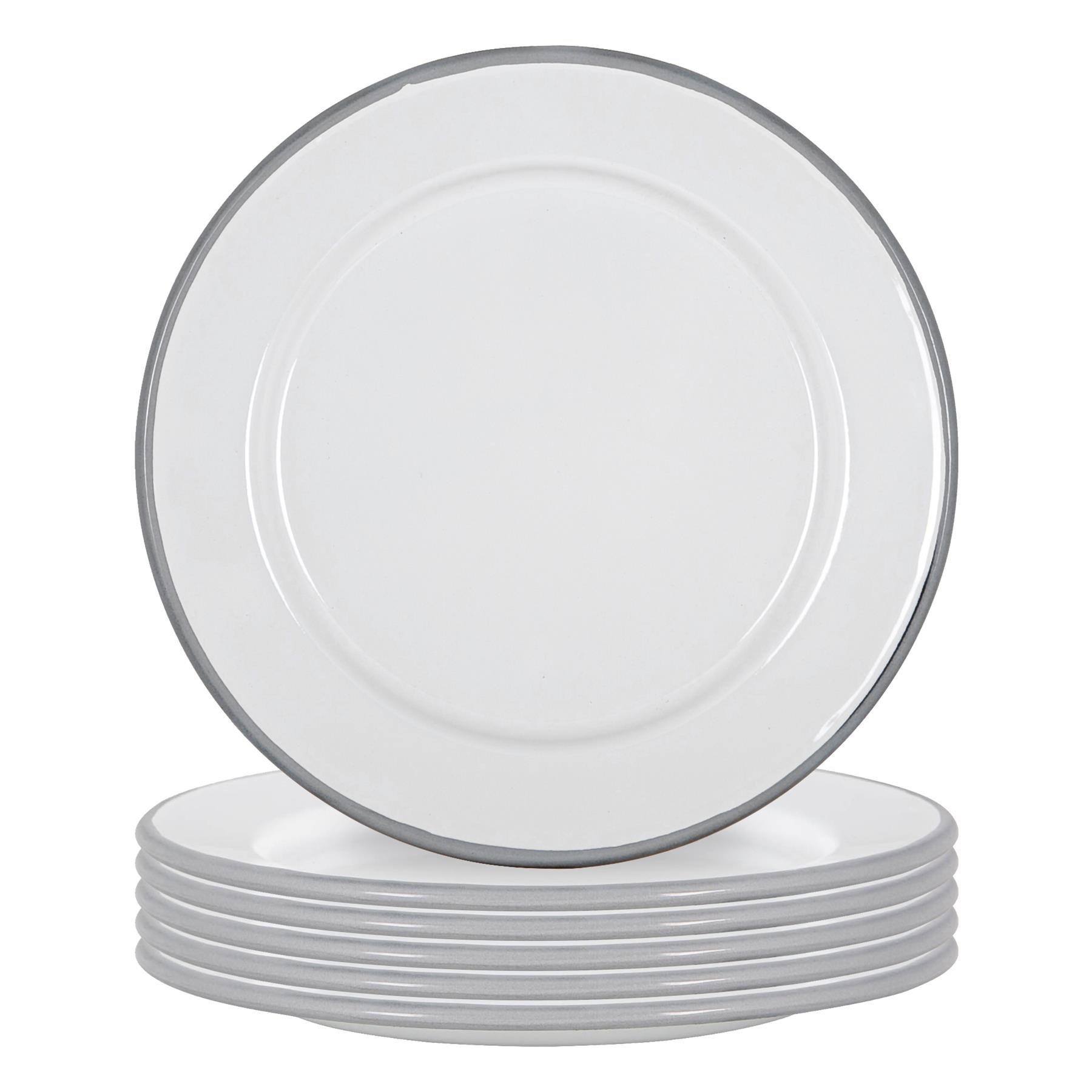 Argon Tableware White Enamel Side Plates - Grey - Pack of 6