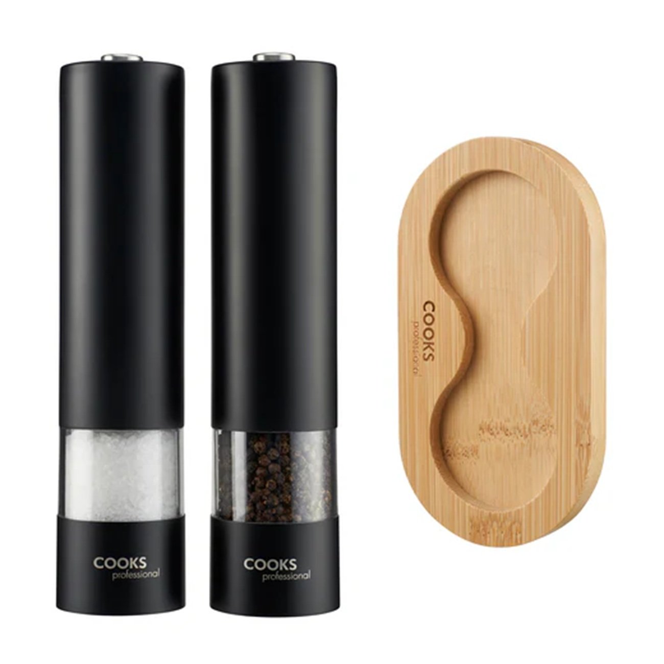 Cooks Professional Electric Salt and Pepper Mill Set with Base - Black