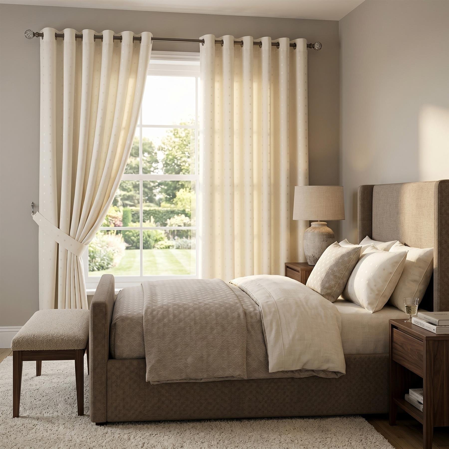 Luxury Living Adi Lined Pencil Pleat Curtains 117cm x 137cm - Cream