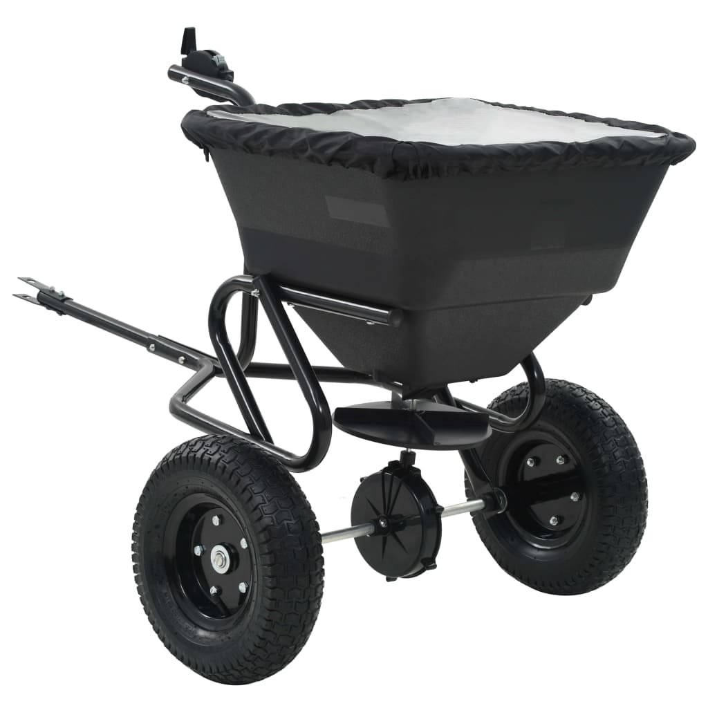 Walplus Black Steel Tow Behind Salt Spreader 45L - 125 x 74 x 79cm