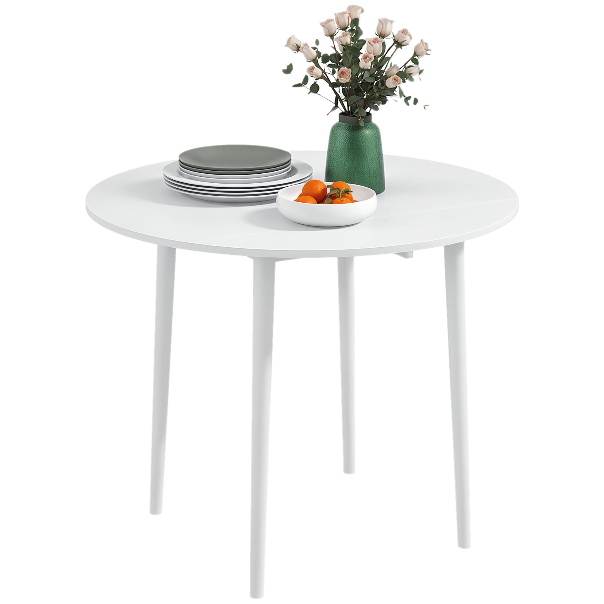 HOMCOM 4 Seater Folding Round Drop Leaf Dining Table - White