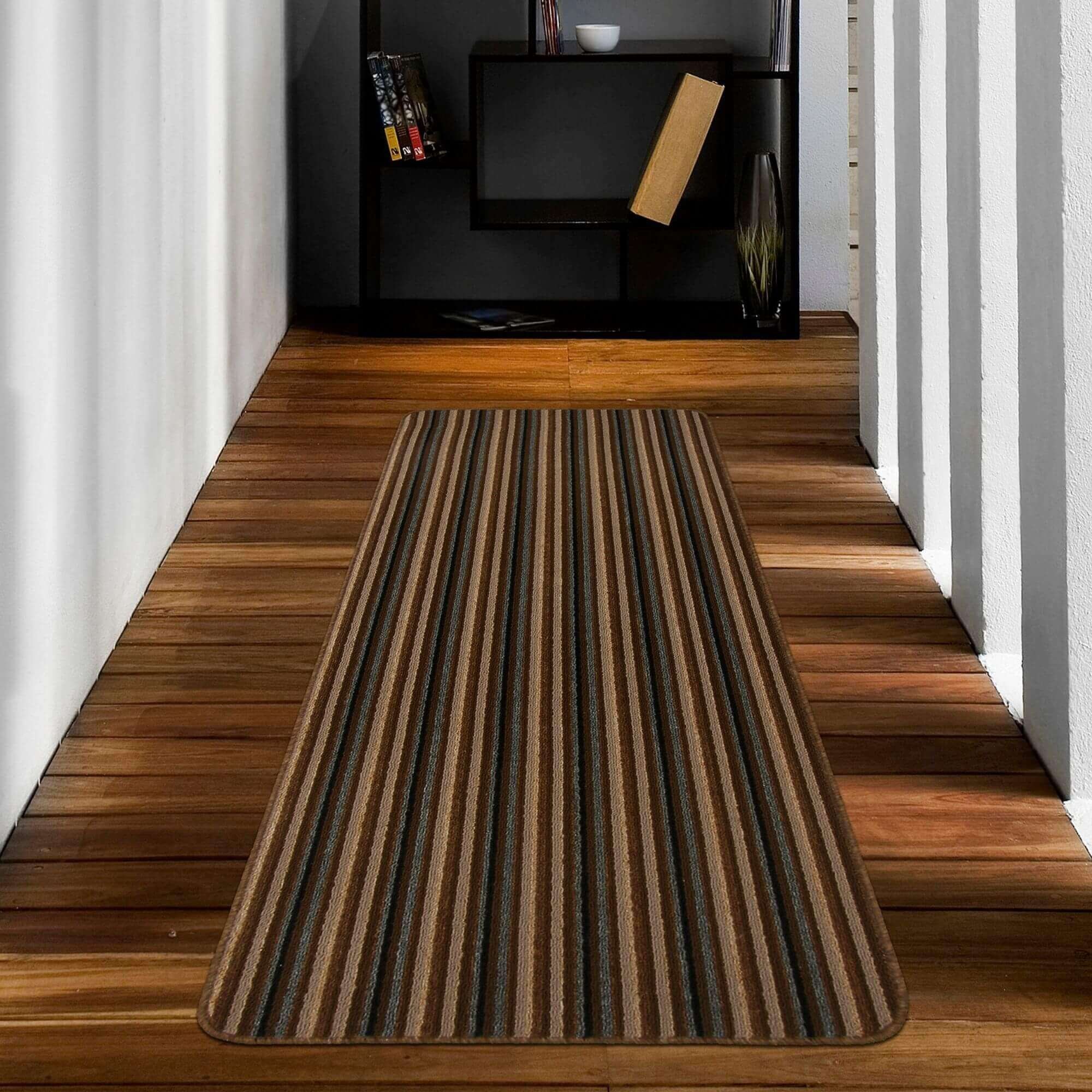 The Rugs Terracotta Striped Washable Nonslip Runner Rug - 67 x 180cm