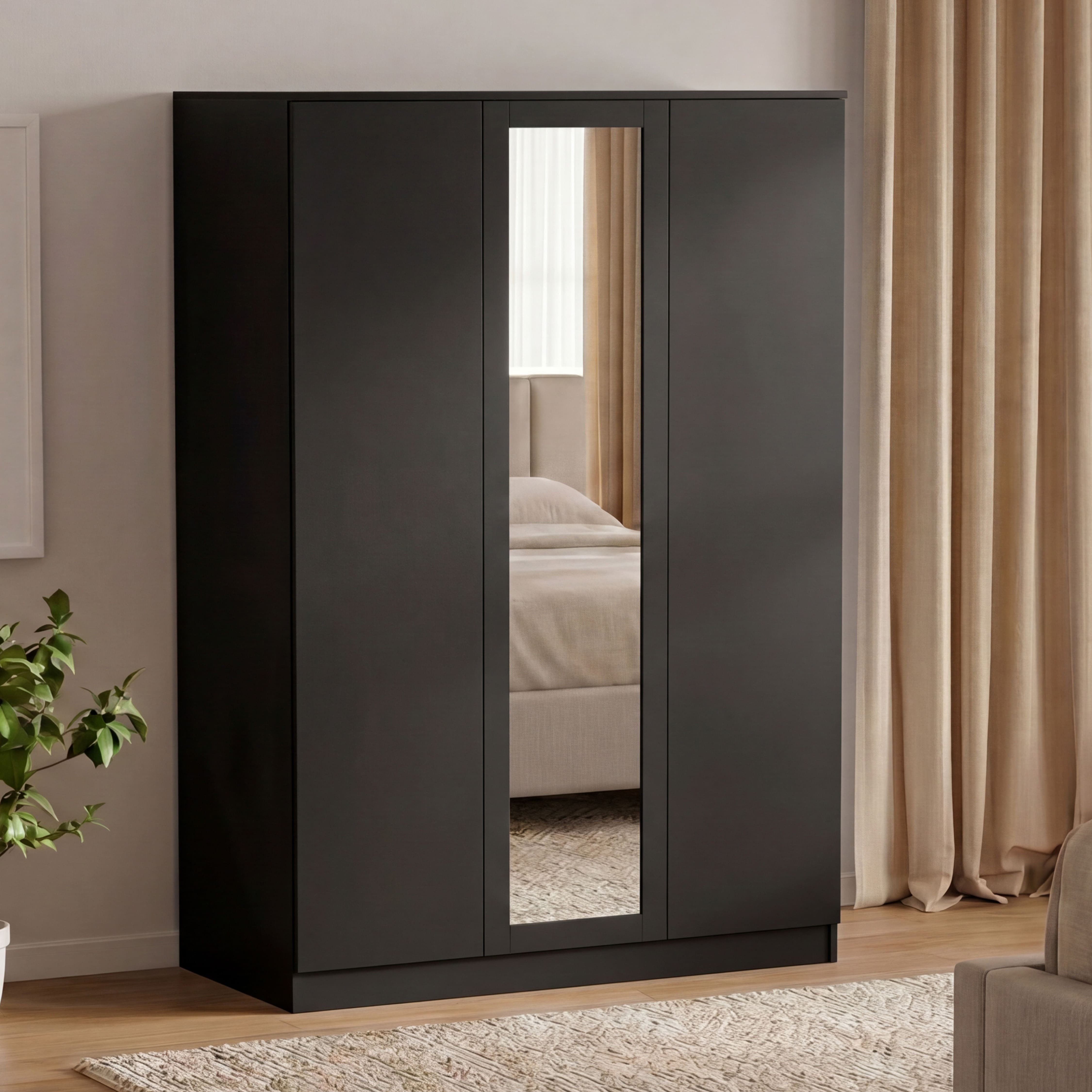 Vida Designs Denver 3 Door Mirrored Wardrobe - Black
