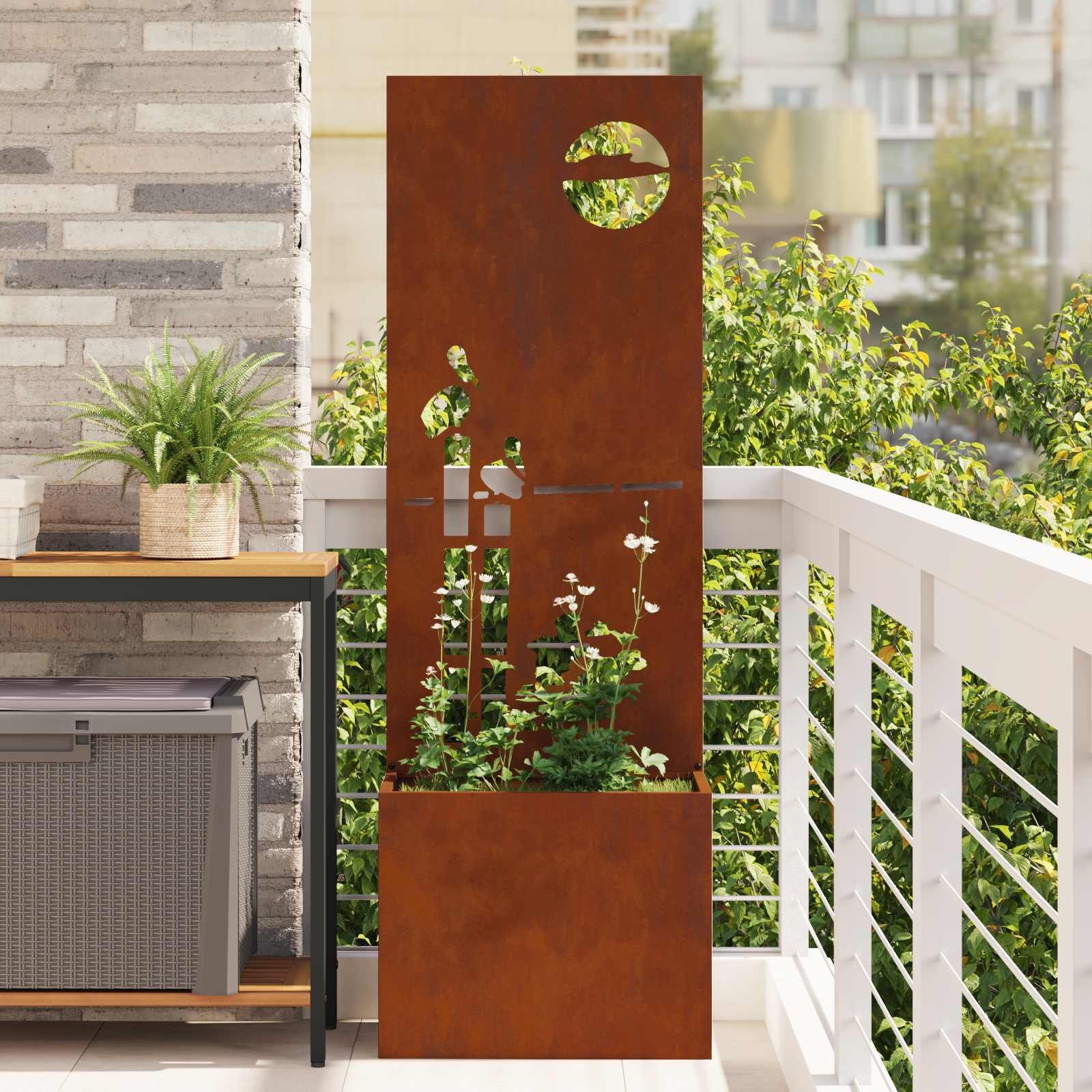 Walplus Sunset Hallow Steel Garden Privacy Screen - Rusty - 50 x 32 x 150 cm
