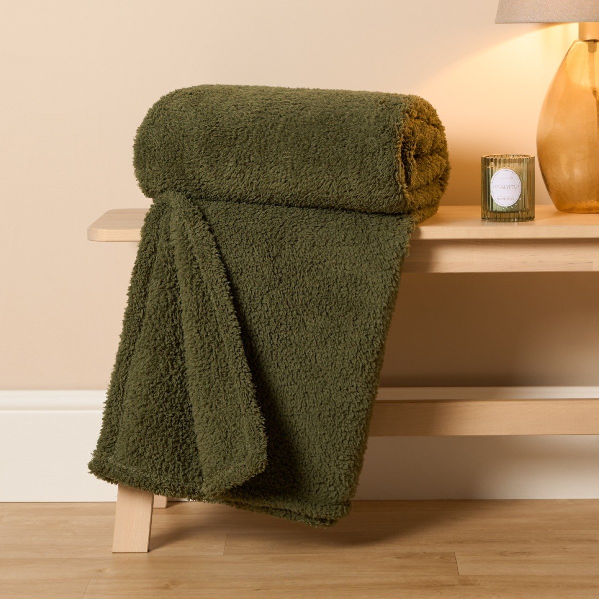 OHS Teddy Fleece Blanket Throw - 200 x 240cm - Woodland Green