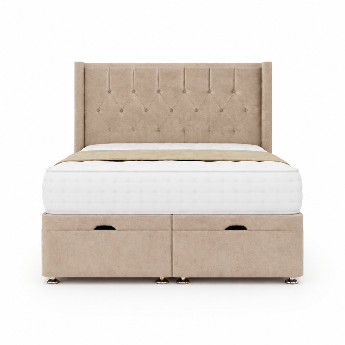 Comfy Deluxe  Miami Wing 5ft King Size  End Lift Ottoman Bed Set - Beige