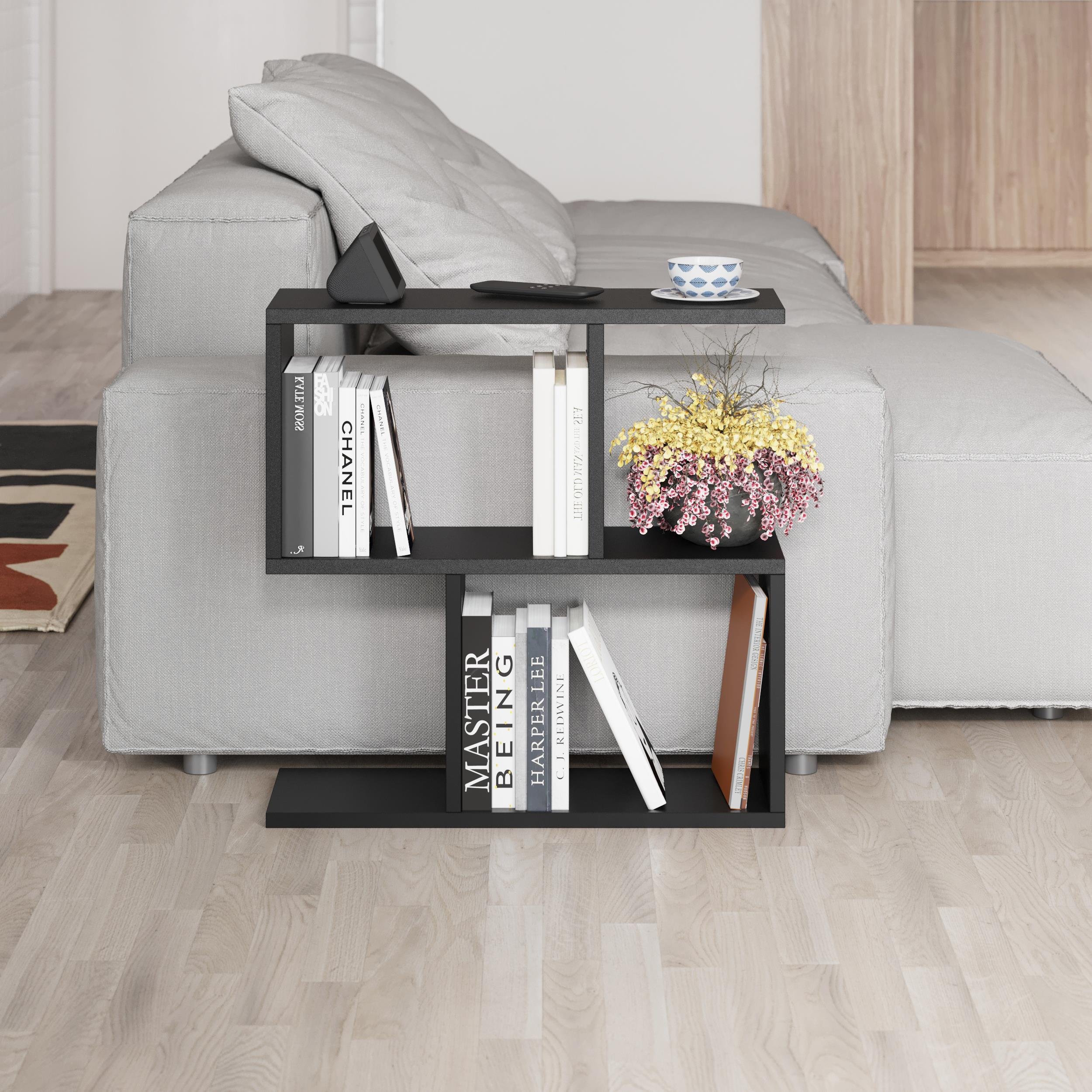 Decortie Homemania Particleboard Z-Shape 2-Tier Side Table - Dark Grey