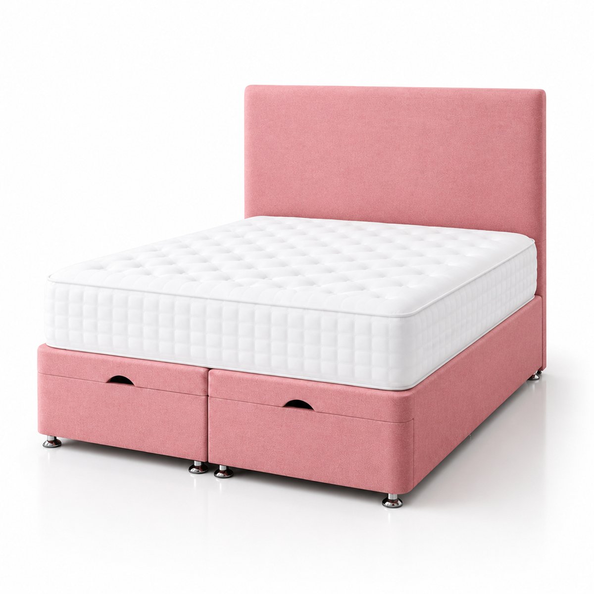 Comfy Deluxe Plain  5ft King Size  End Lift Ottoman Bed Set - Pink