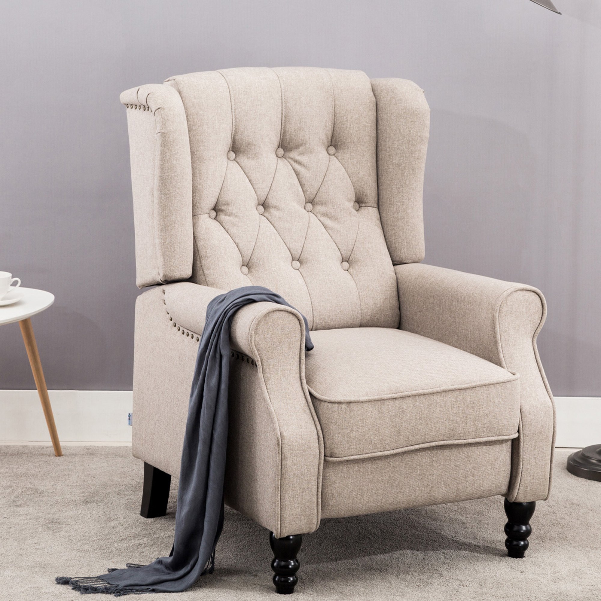 Furniture Online Althorpe Wingback Recliner Button Back Linen Chair - Pumice
