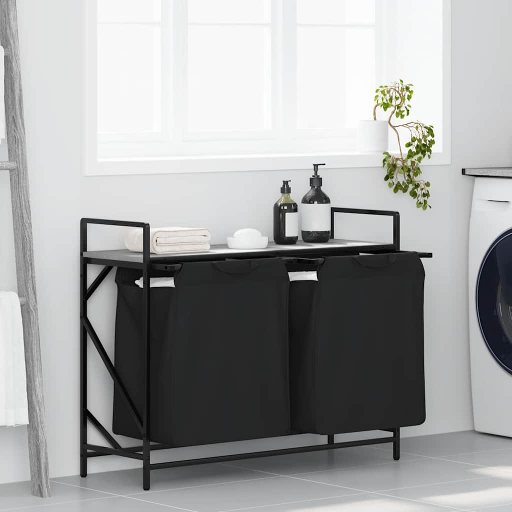 Walplus Laundry Basket 2 Compartments with Shelf - Grey - 97 x 33 x 77 cm