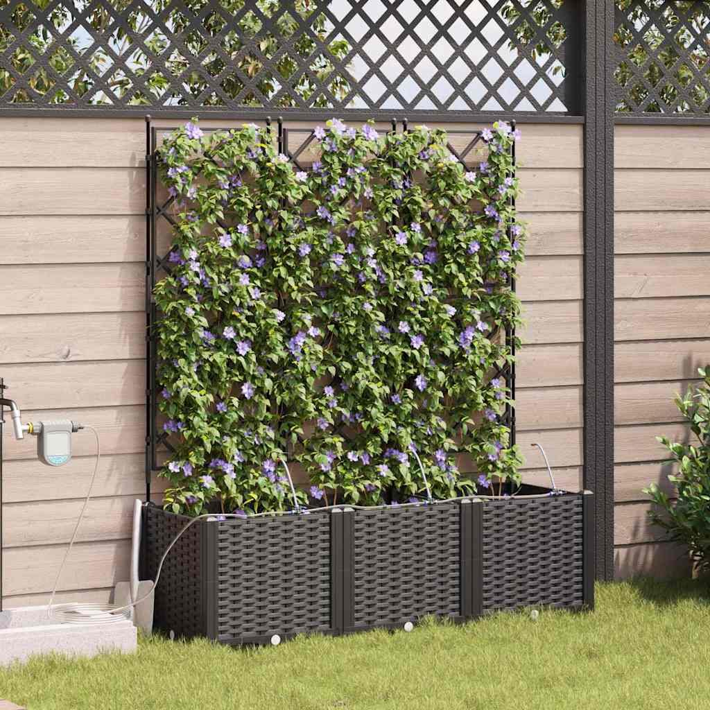 Walplus Pack of 3 Plastic Planter with Trellis - Black - 120 x 40 x 142 cm