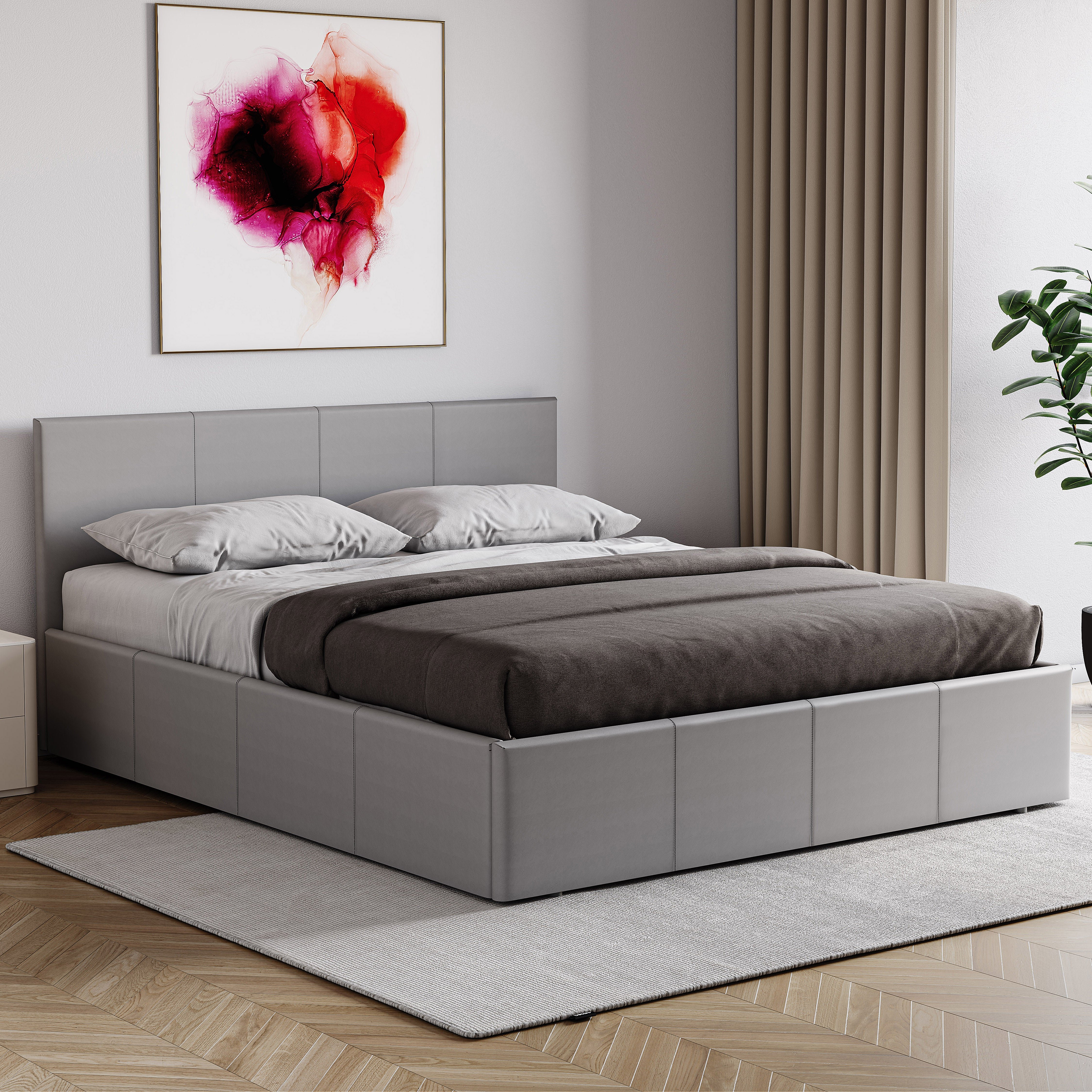 Vida Designs Lisbon Double Ottoman Faux Leather Storage Bed - Grey