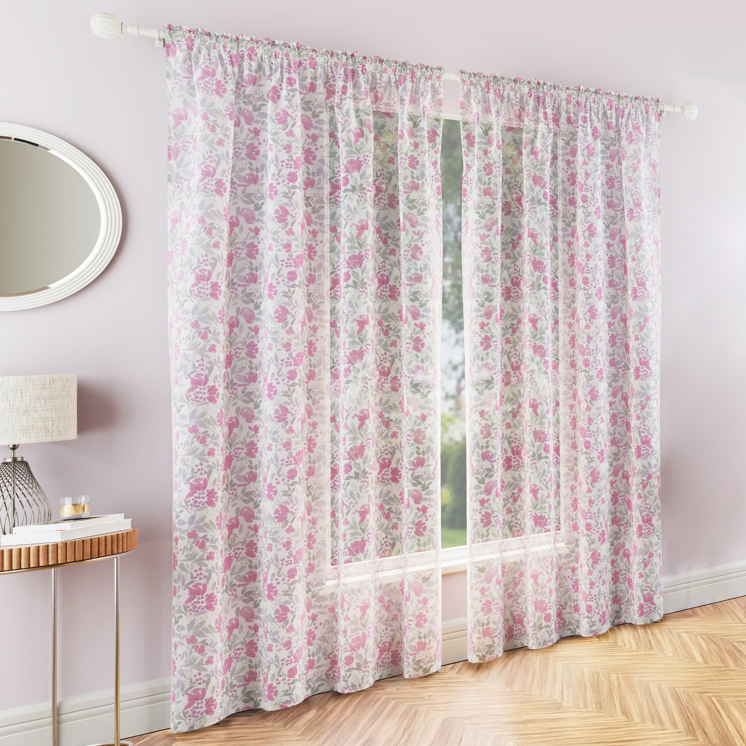 Tyrone Textiles Wisteria Rod Pocket Voile Panel Set - 140 x 122cm - Pink