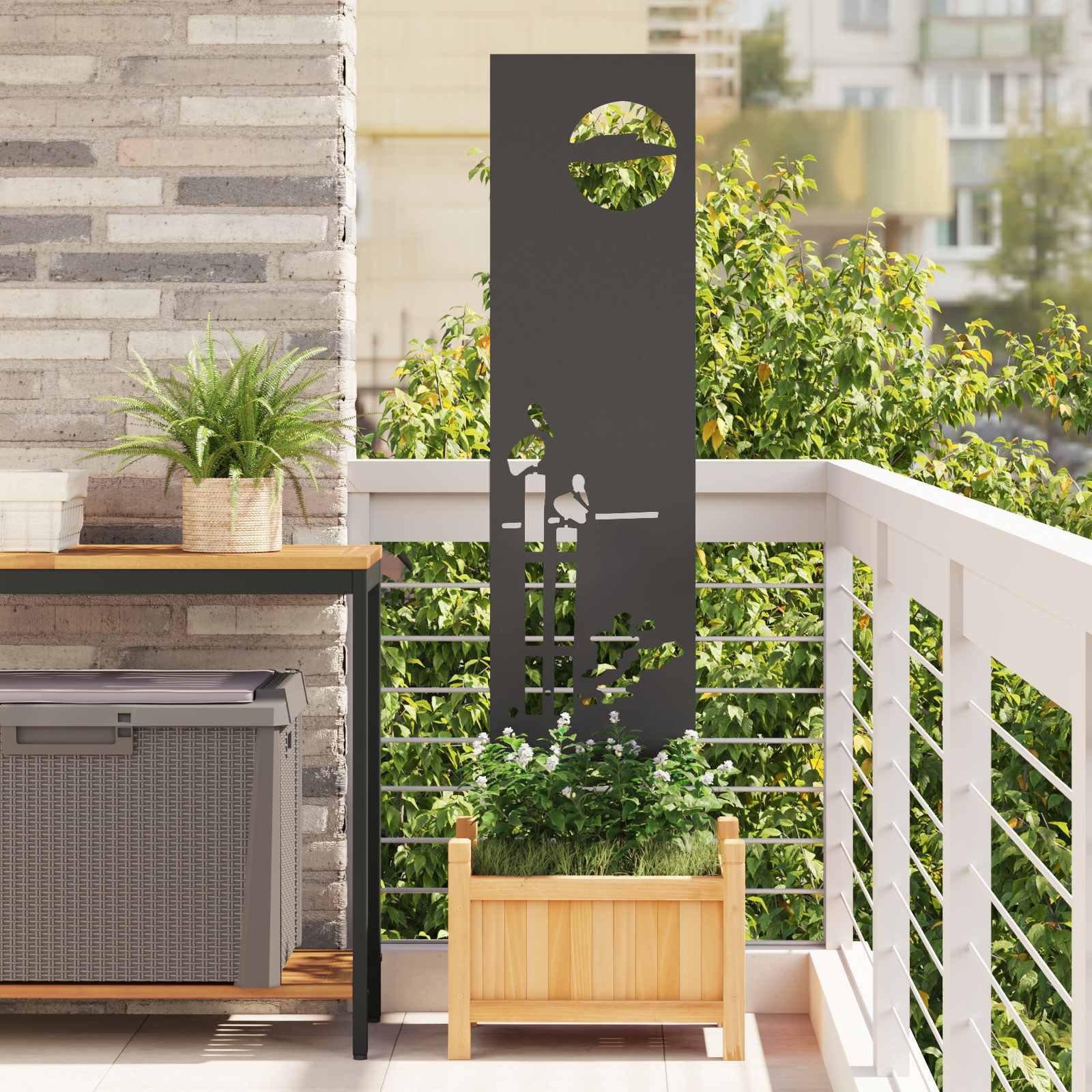 Walplus Steel Garden Bamboo Design Privacy Screen - Black - 32 x 1.7 x 140 cm