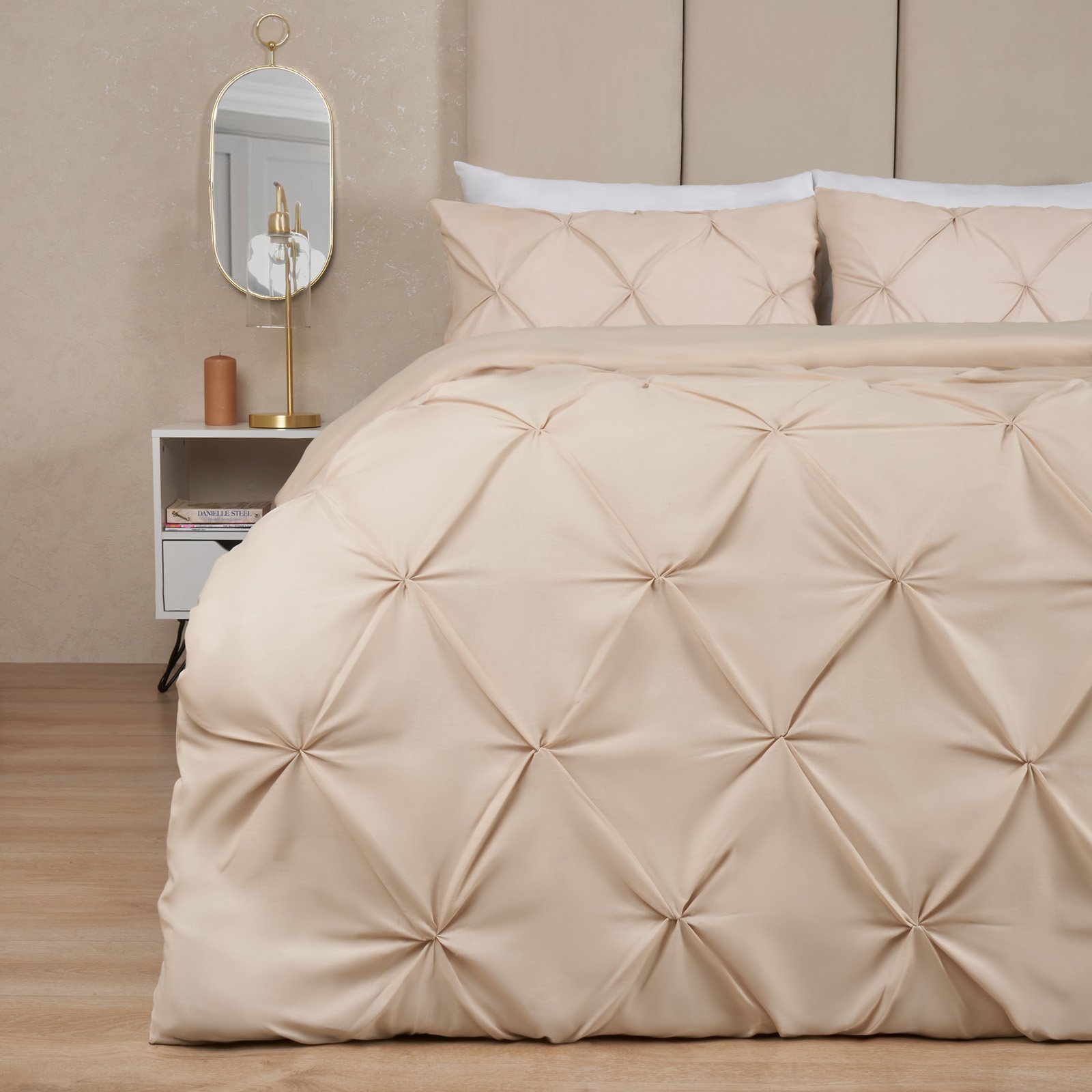 OHS Diamond Pintuck Duvet Cover Set Beige - Double