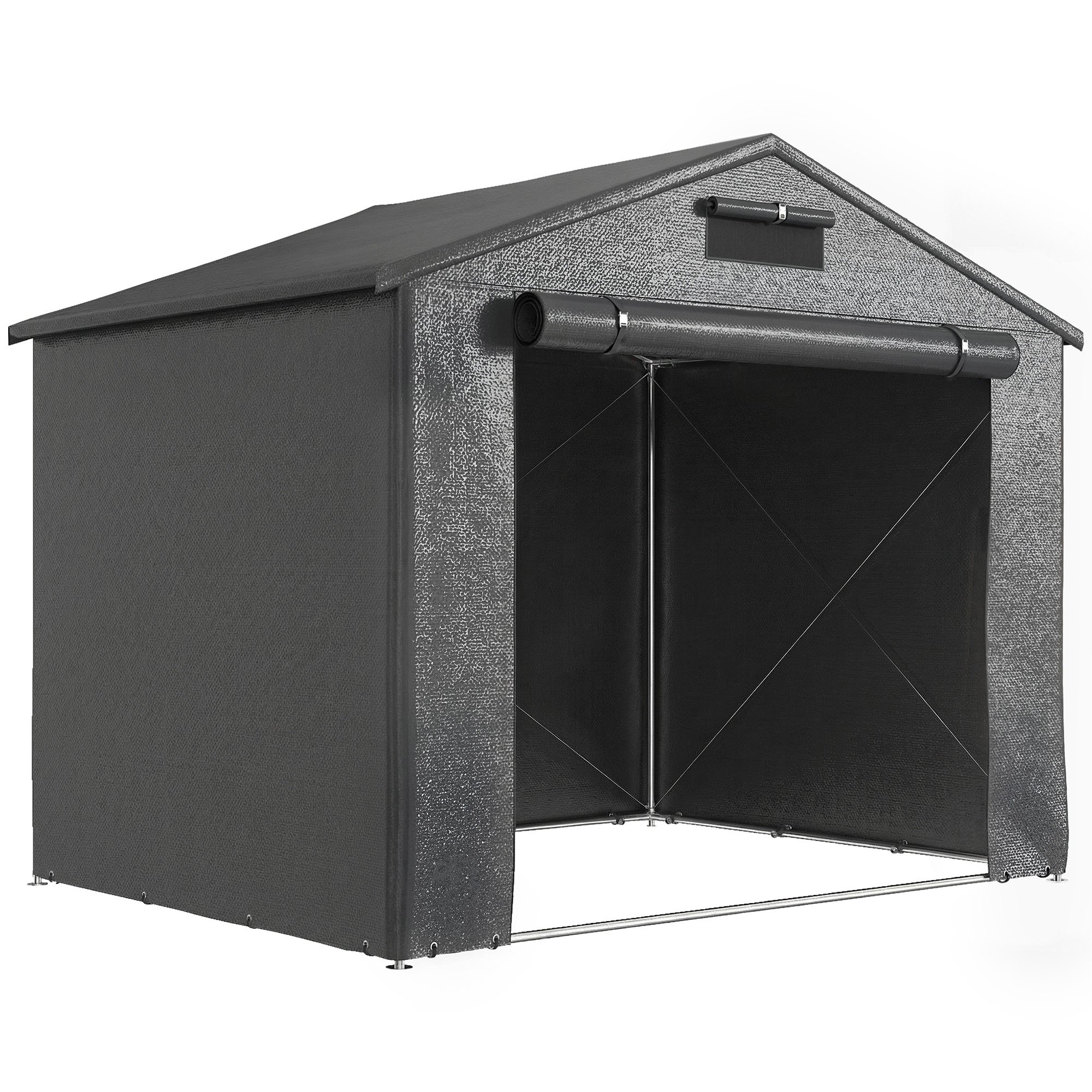 Outsunny Steel Frame Garden Storage Shed with PE Vented - Dark Grey
