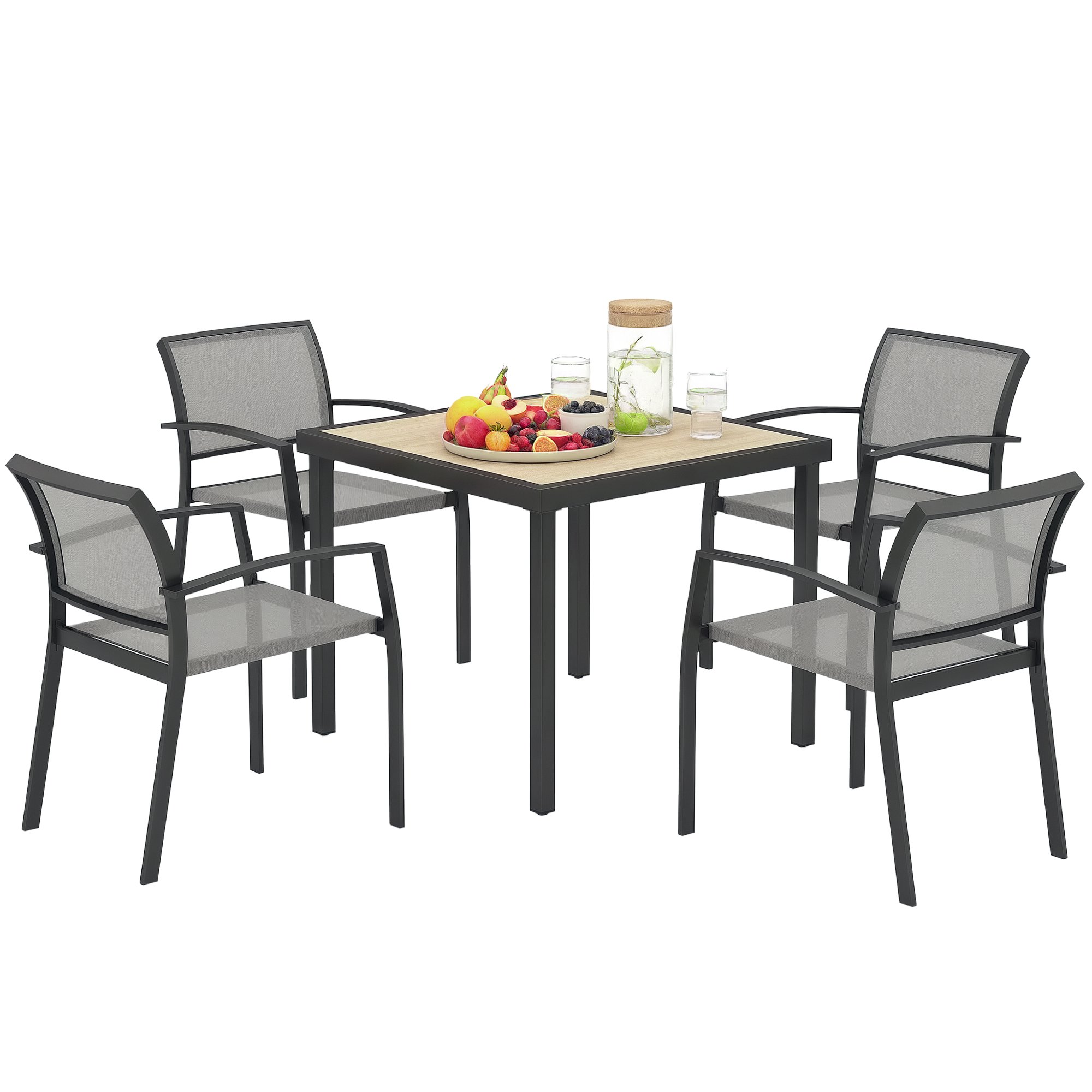 Outsunny 4 Seater Textilene Garden Dining Set - Grey