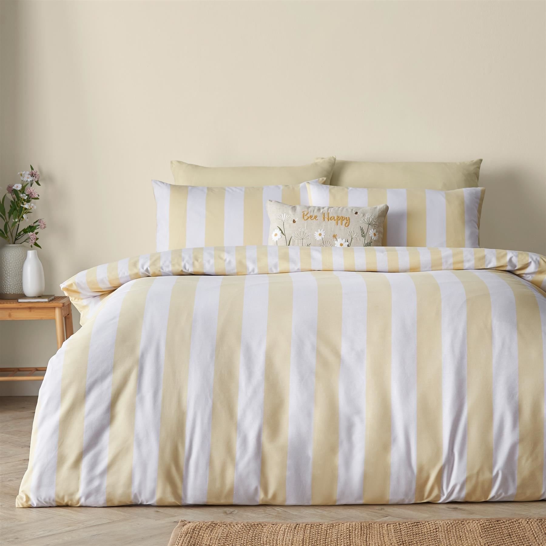 Catherine Lansfield Cove Stripe Duvet Cover Set - Double - Yellow