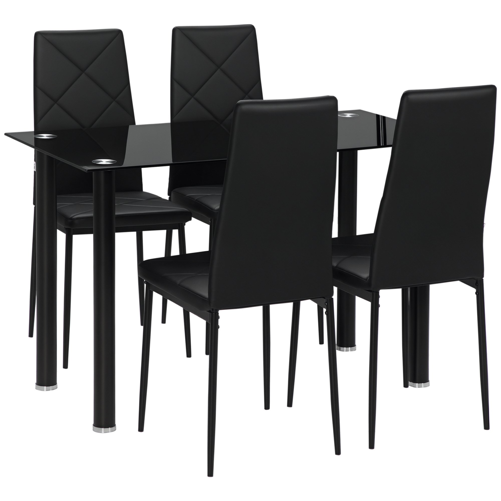 HOMCOM 5 Piece Glass Dining Table with Faux Leather Chairs Set - Black