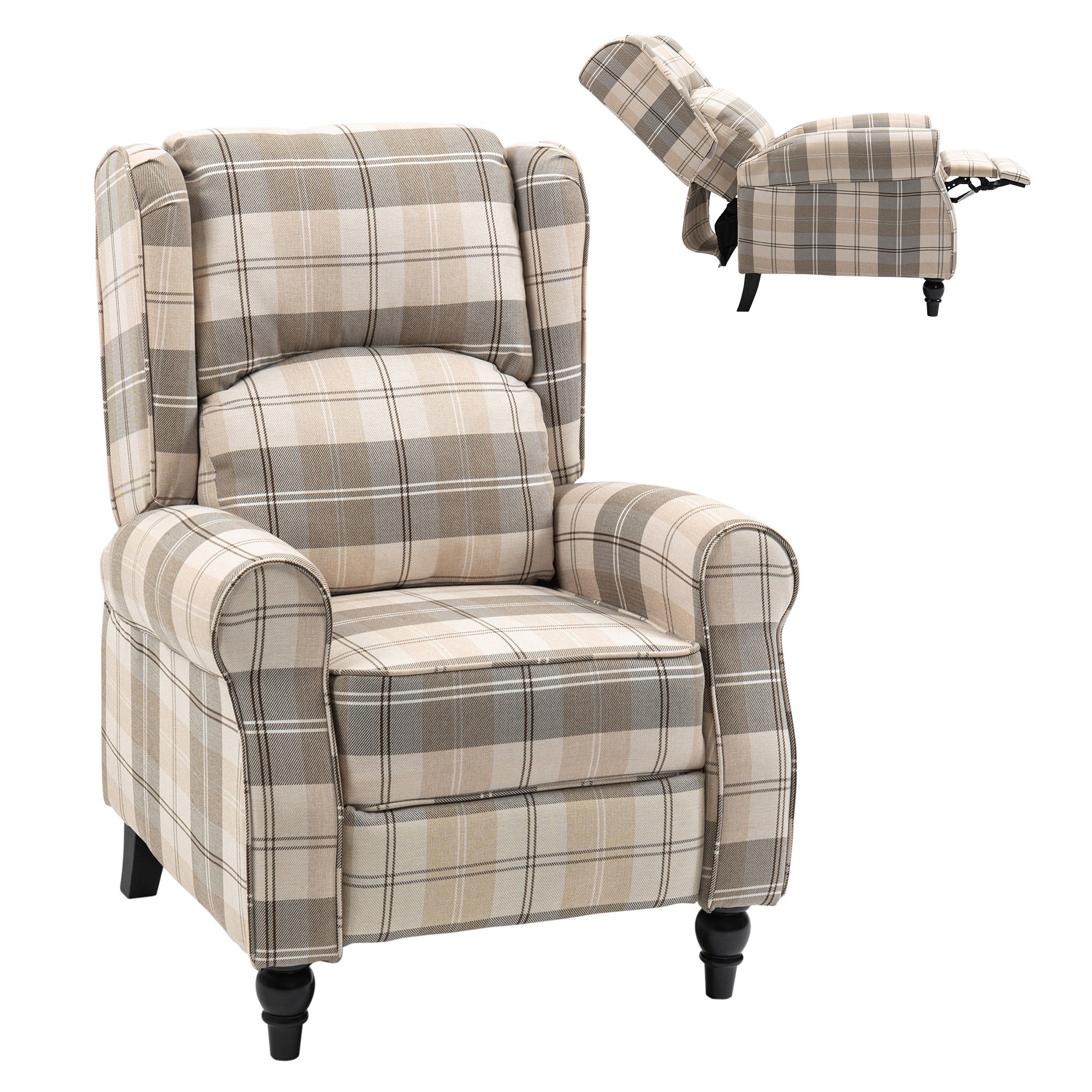 HOMCOM Wingback Recliner Armchair with Round Armrests - Khaki