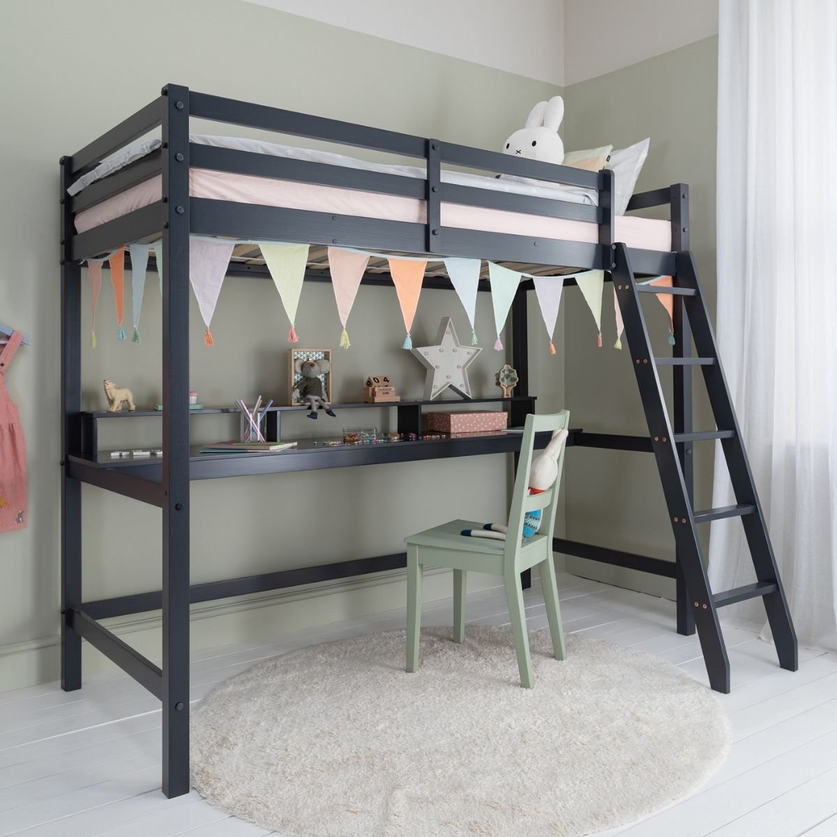 Noa & Nani Thomas High Sleeper with Thea Desk - Anthracite