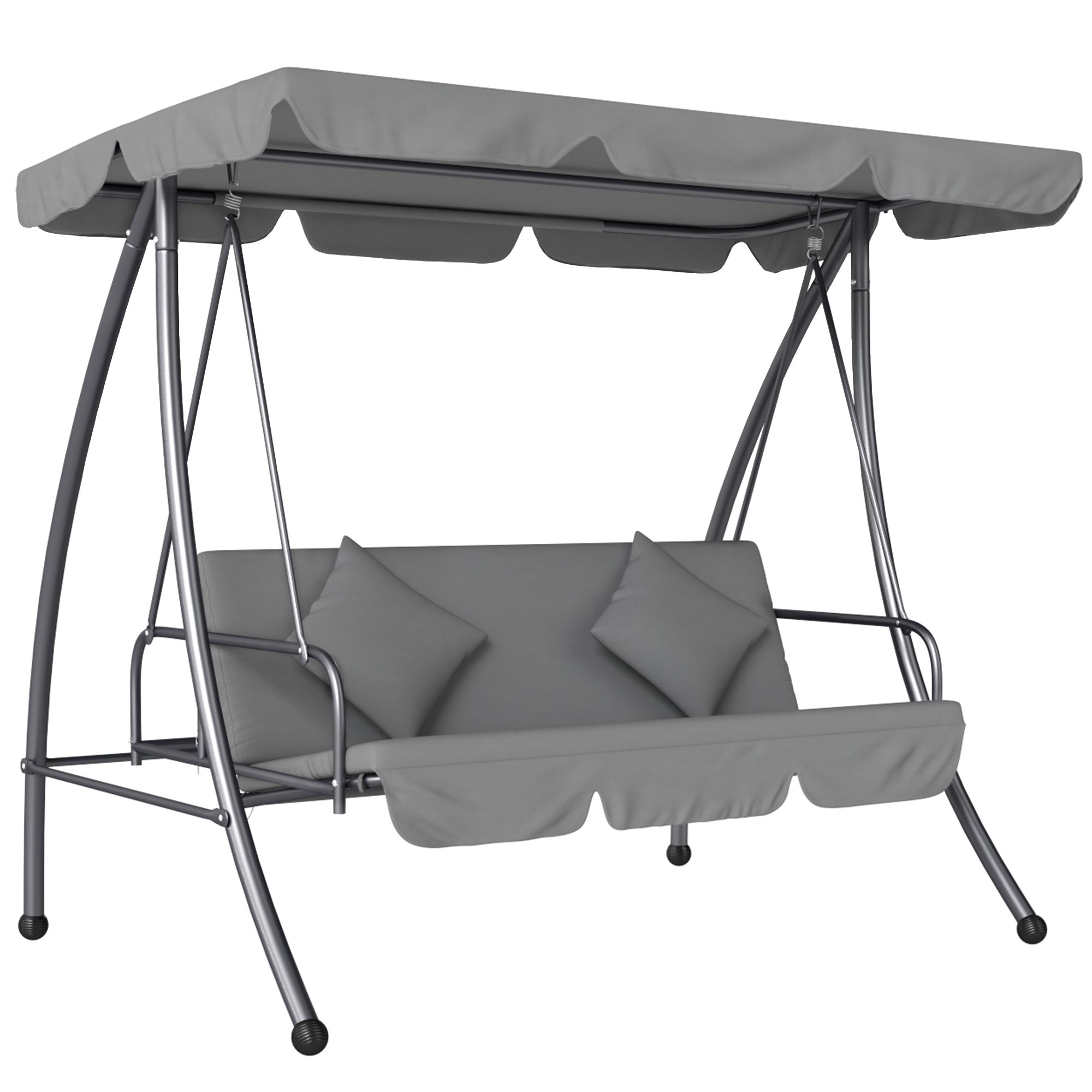 Outsunny 3 Seater Convertible Adjustable Canopy Garden Swing Chair – Light Grey