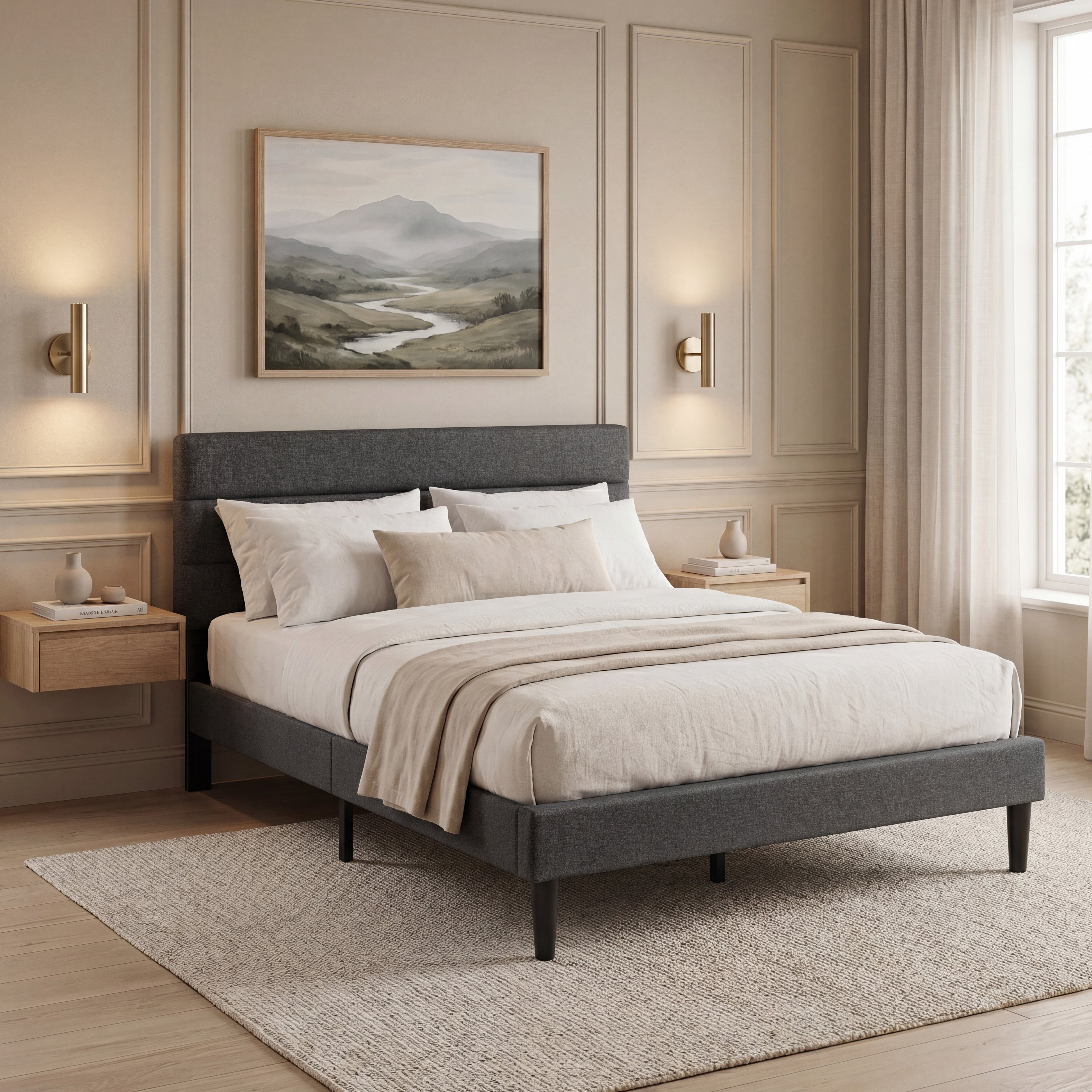 Vida Designs Vandura Double Linen Fabric Bed - Dark Grey