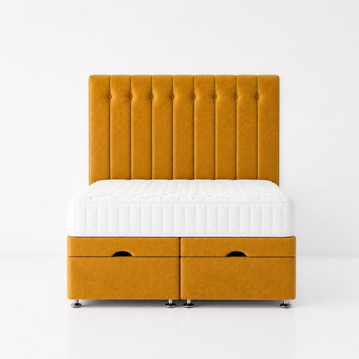 Comfy Deluxe Leo 6ft Superking Plush Velvet End Lift Ottoman Bed Set - Mustard