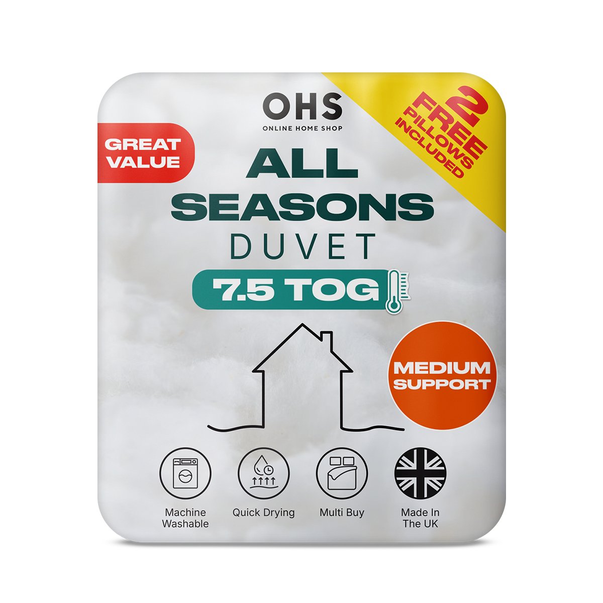 OHS All Seasons 7.5 Tog Duvet Pillow Set - Double