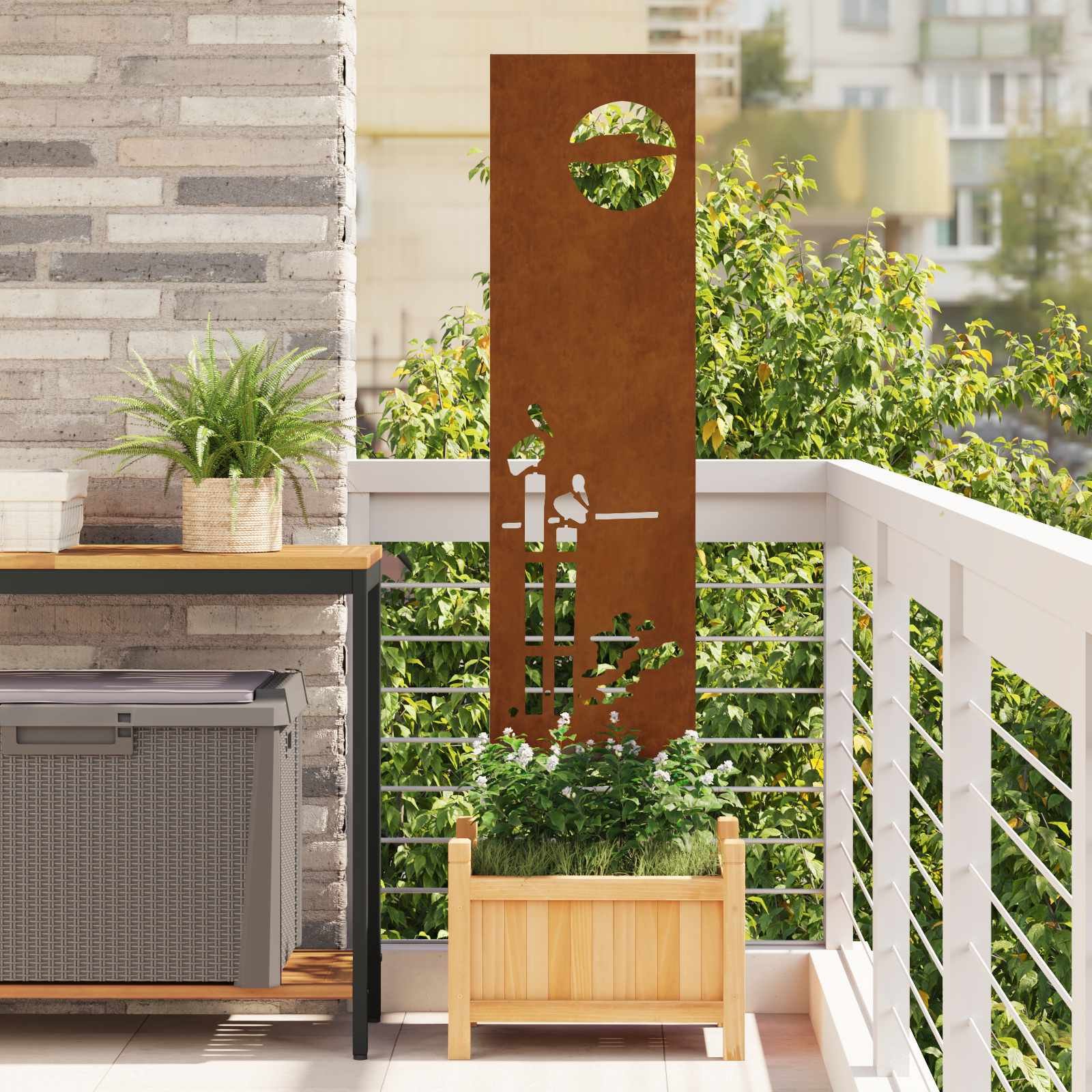Walplus Sunset Design Steel Garden Privacy Screen - Rusty - 32 x 1.7 x 140 cm