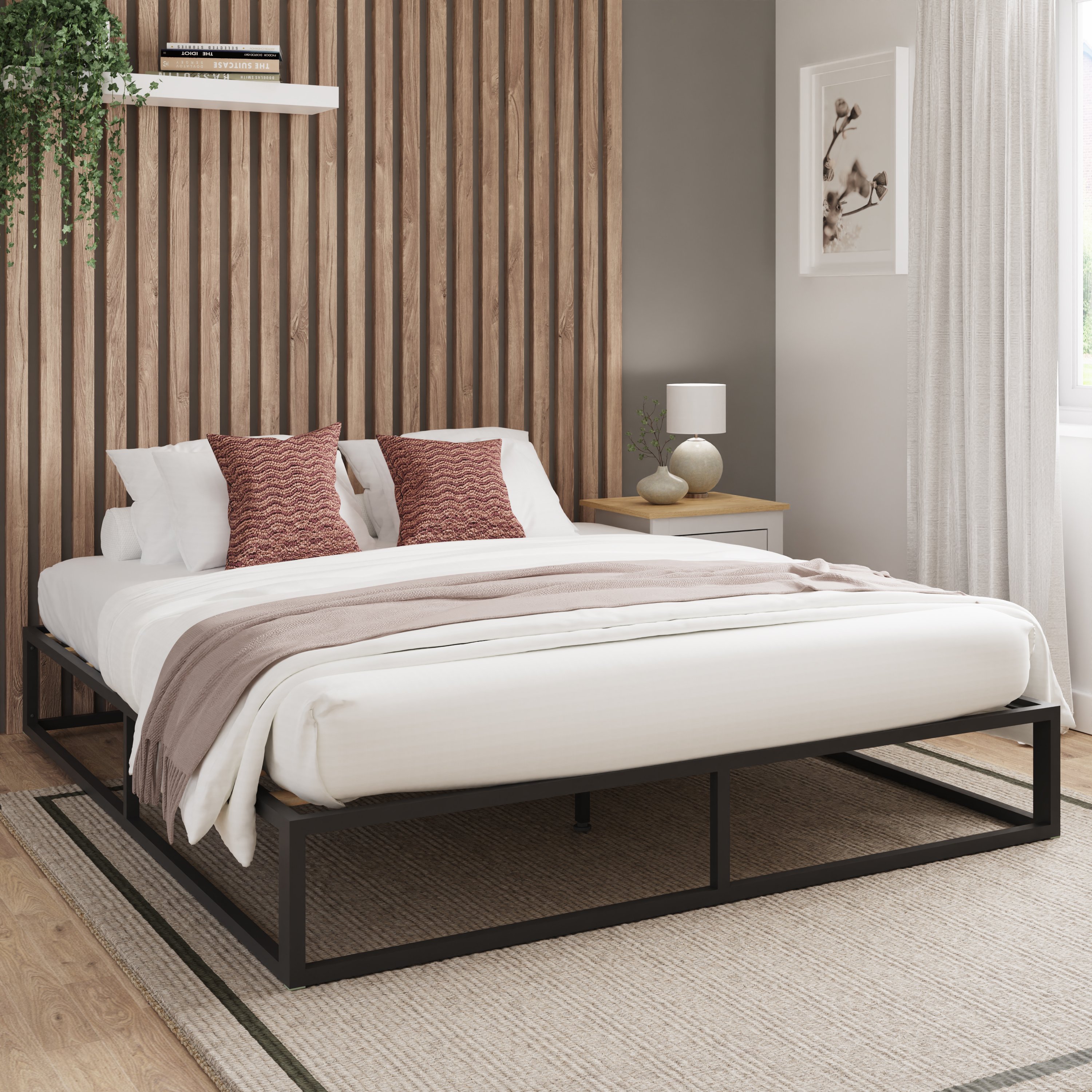 GFW Platform Double Metal Bedframe - Black