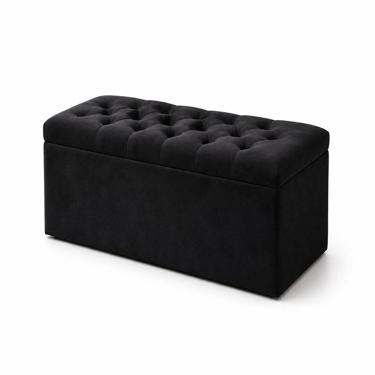 Comfy Deluxe Chesterfield Plush Velvet Storage Ottoman – Black