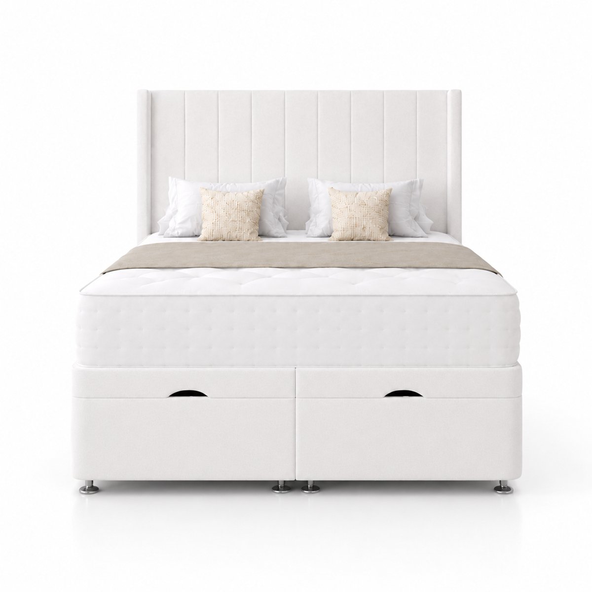 Comfy Deluxe Ameila Wing 5ft King Size  End Lift Ottoman Bed Set - White