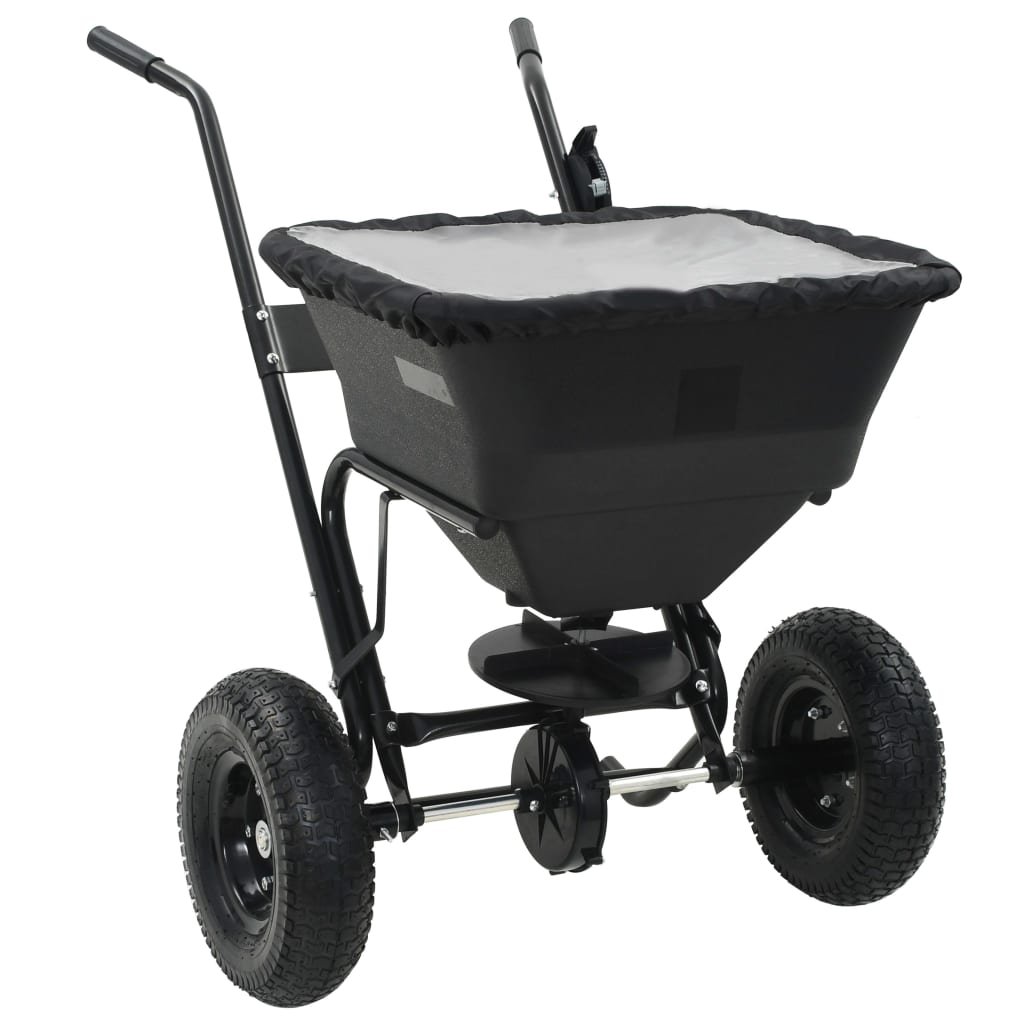 Walplus Black Steel Walk Behind Salt Spreader 45L - 106 x 73 x 76cm