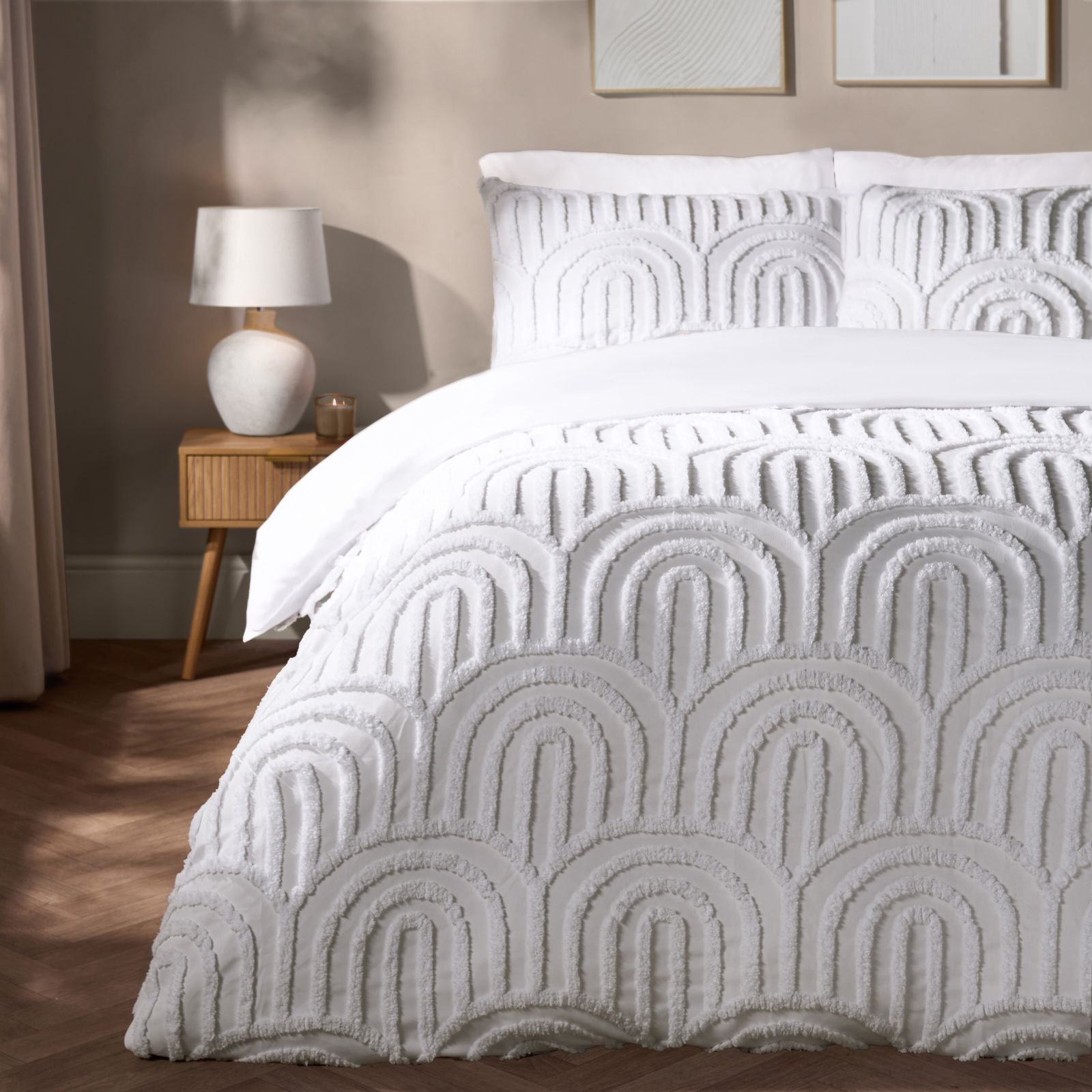OHS White Tufted Arches Bedding Set Duvet Cover Set - Double