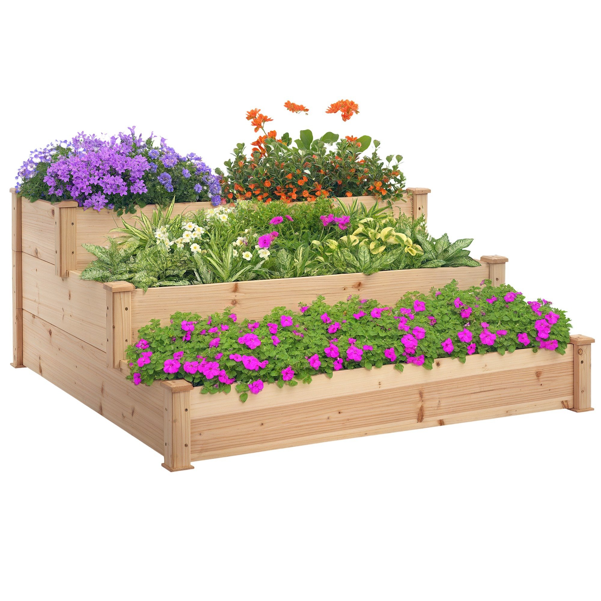 Outsunny 470L 3-Tier Planter Raised Garden Bed - Natural