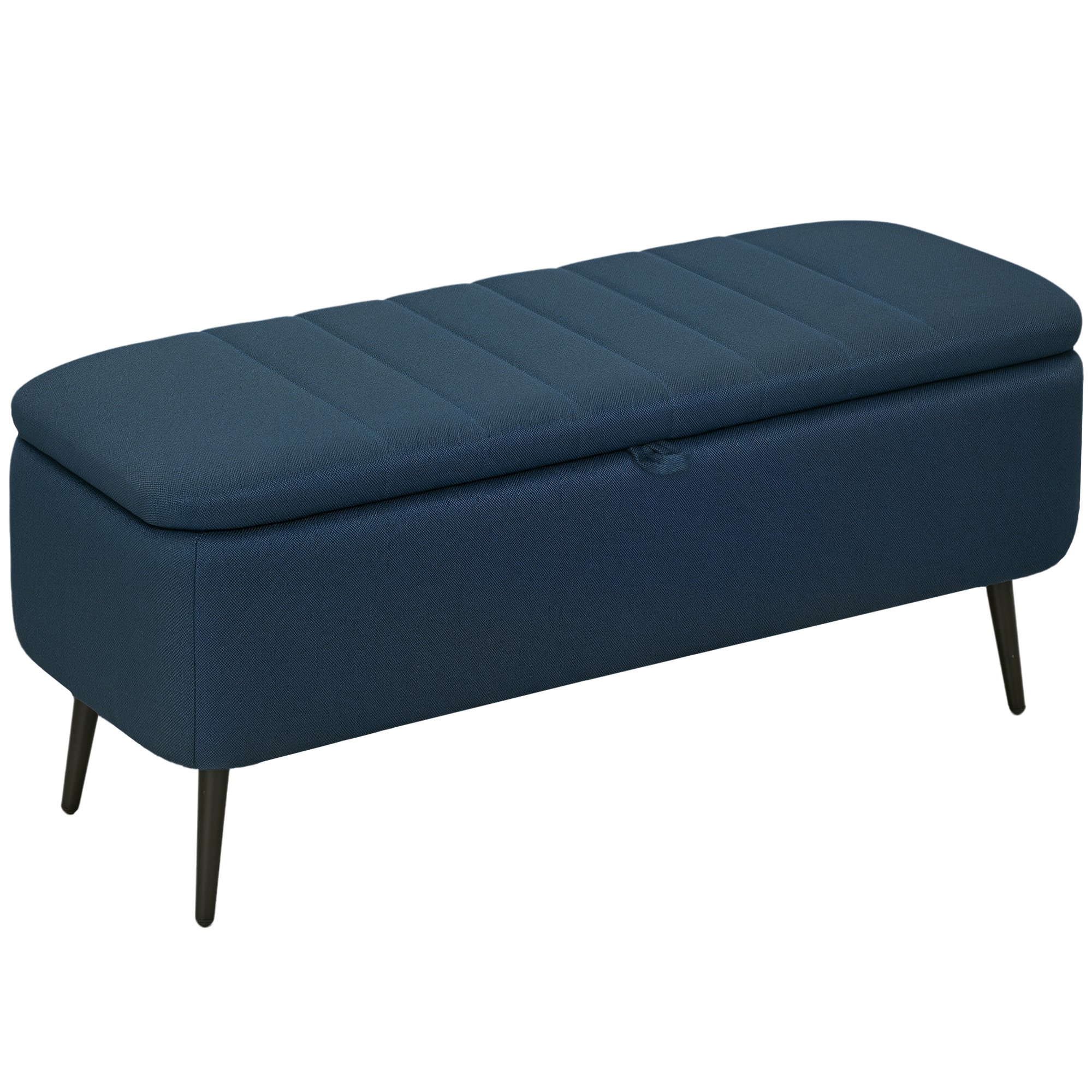 HOMCOM Rectangular Upholstered Storage Ottoman with Flip Top - Dark Blue