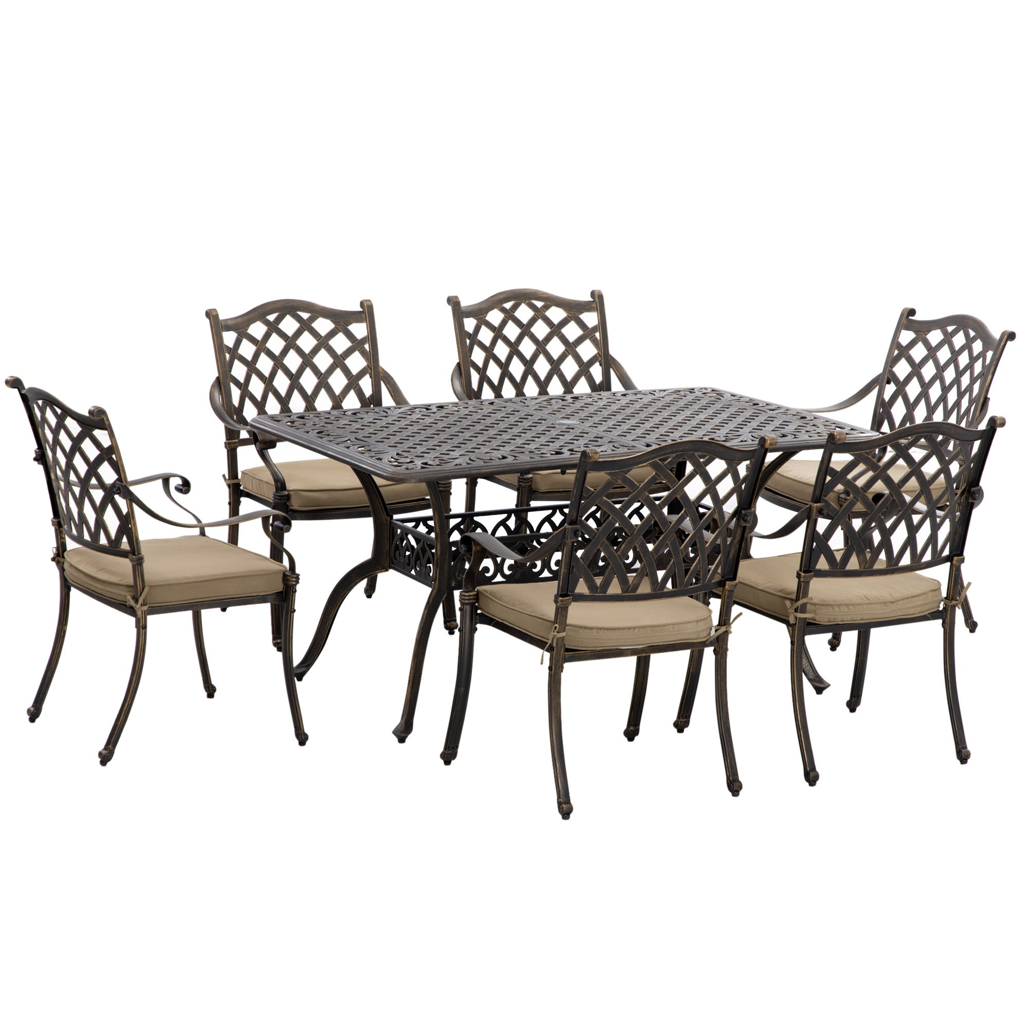 Outsunny Cast Aluminium Garden Dining Set with Parasol Hole - Bronze