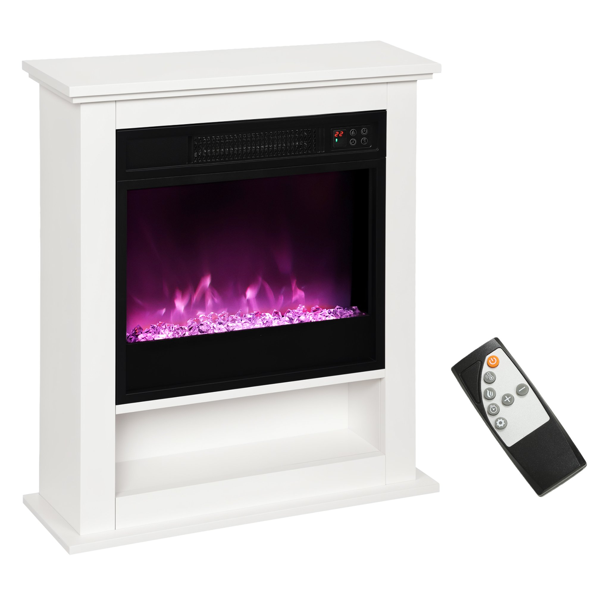 HOMCOM Freestanding Electric Fireplace with Remote and Timer - White
