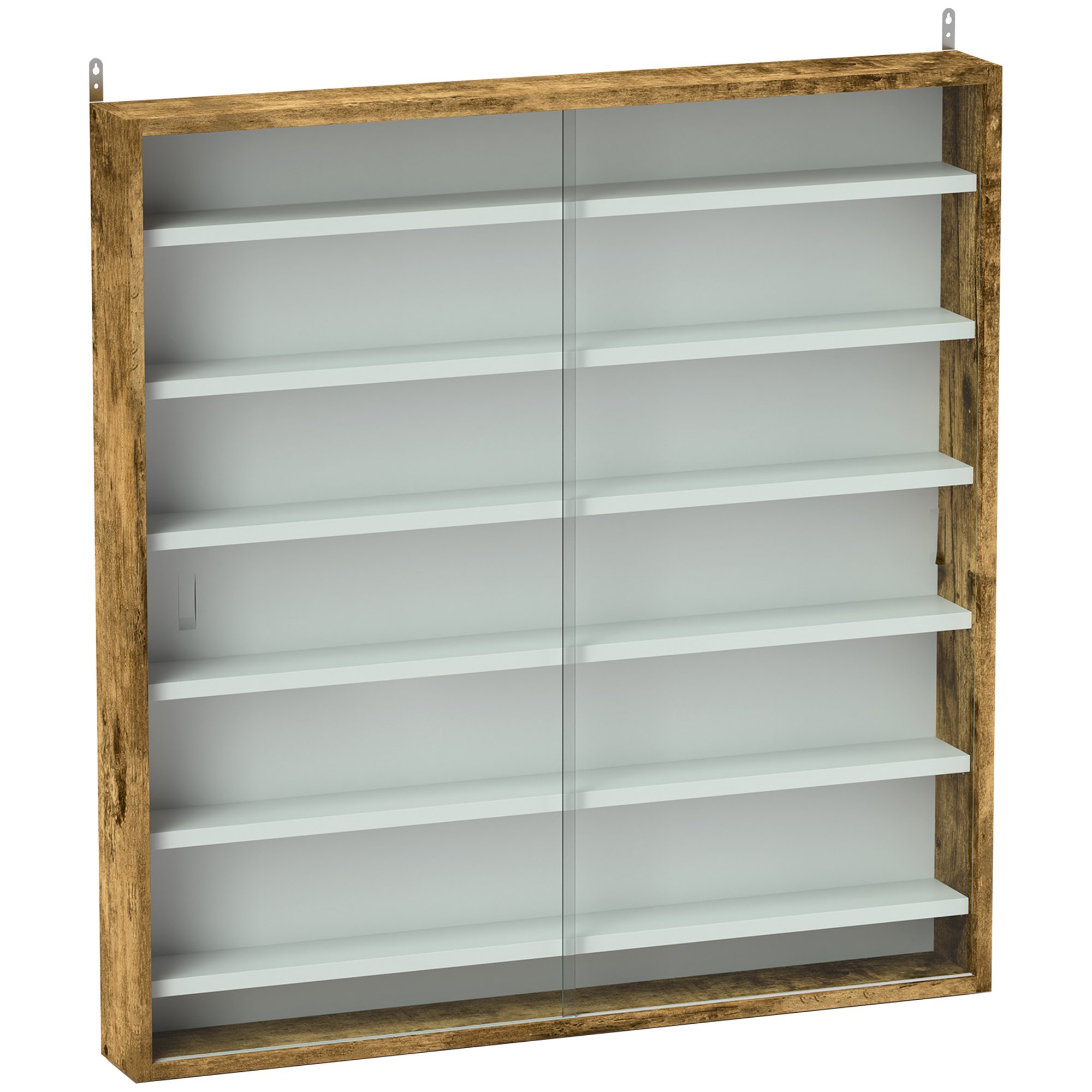 HOMCOM 7 Tier Display Cabinet with 6 Adjustable Shelves - Rustic Brown